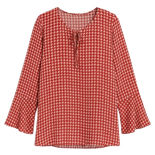Conquista Women's Red Loose Fit Print Top With Tie Detail In Red