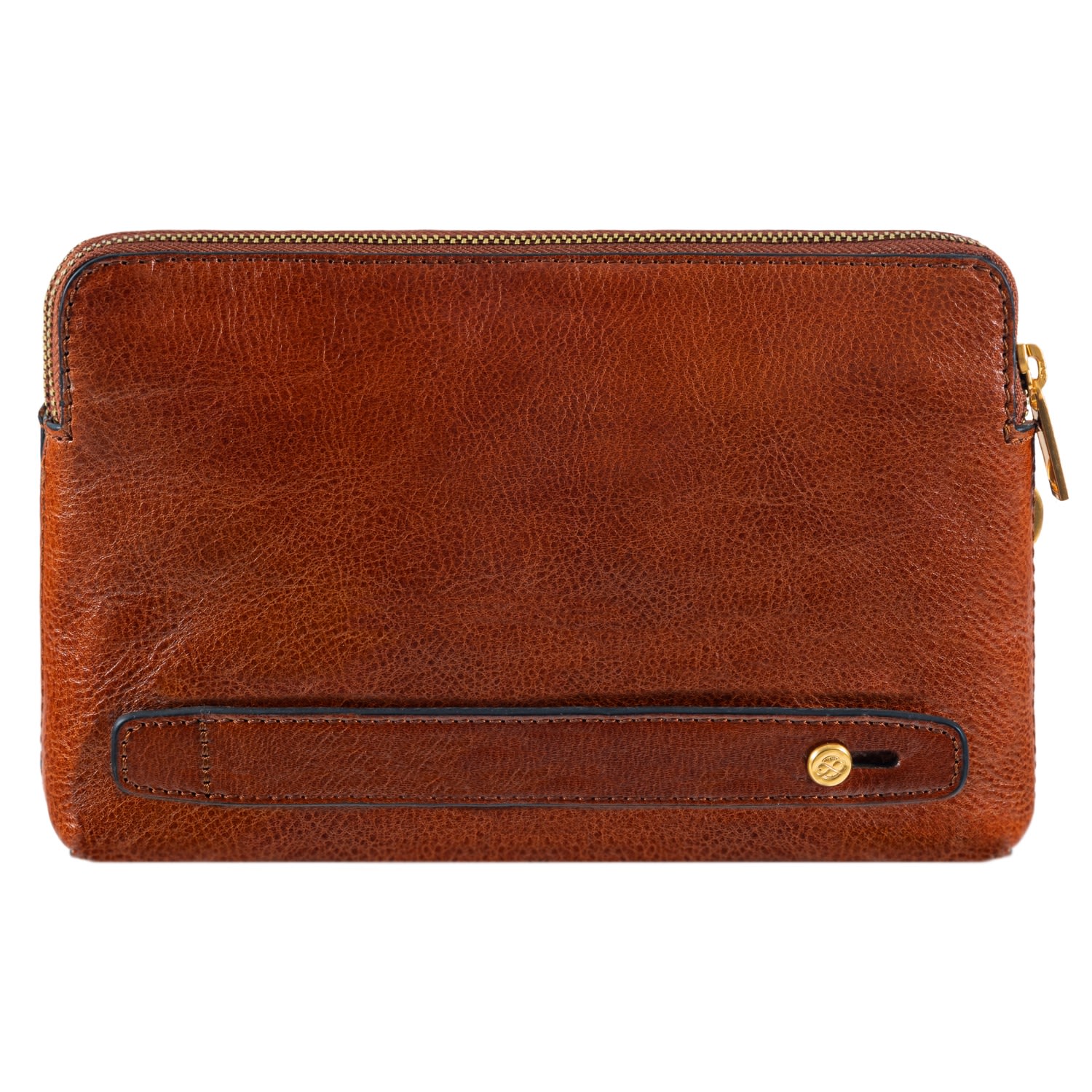 Time Resistance Men's Leather Clutch In Cognac Brown - Ulysses In Brown