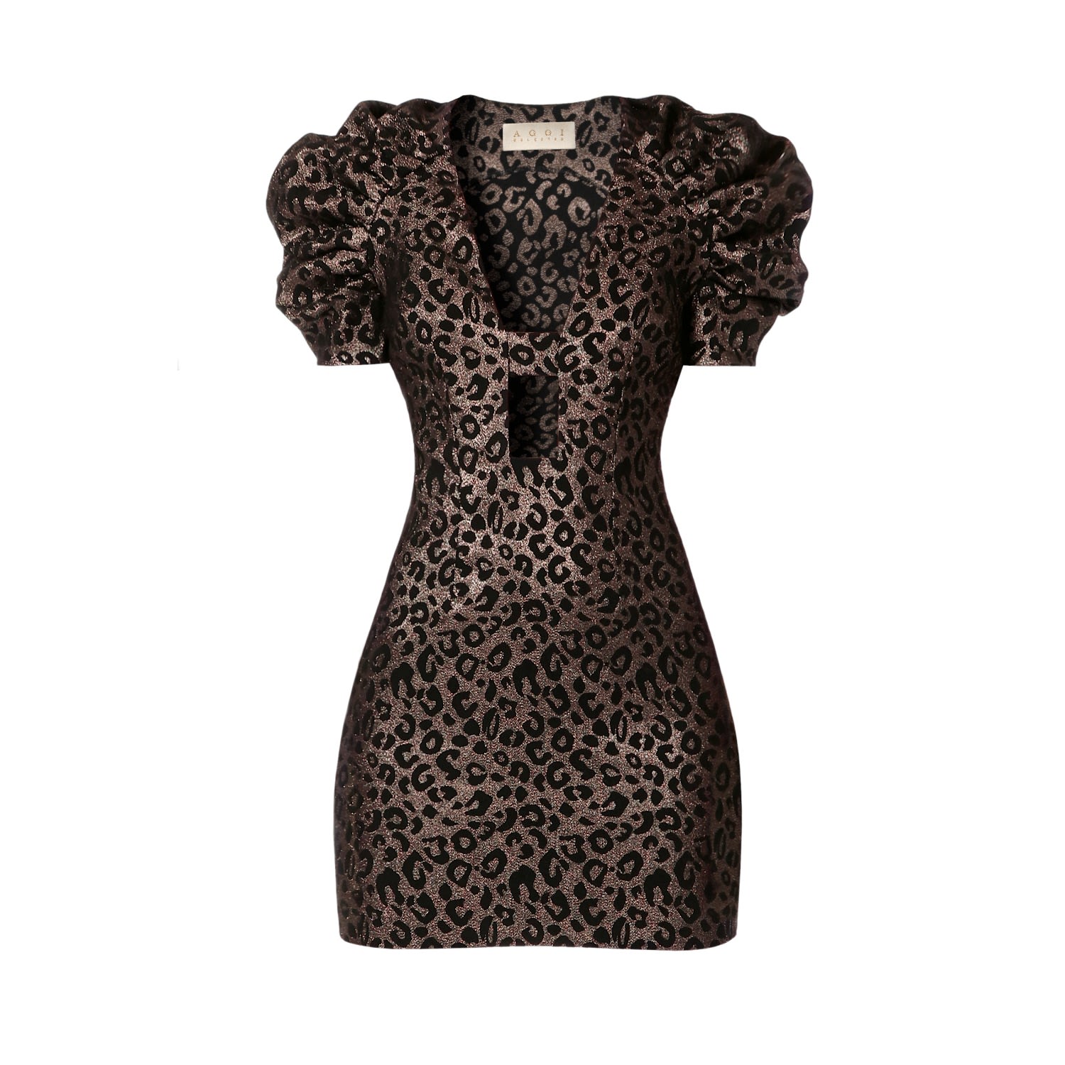 Aggi By Halewski Women's Kitty Golden Cheetah Puffed Sleeves Mini Party Dress In Gold
