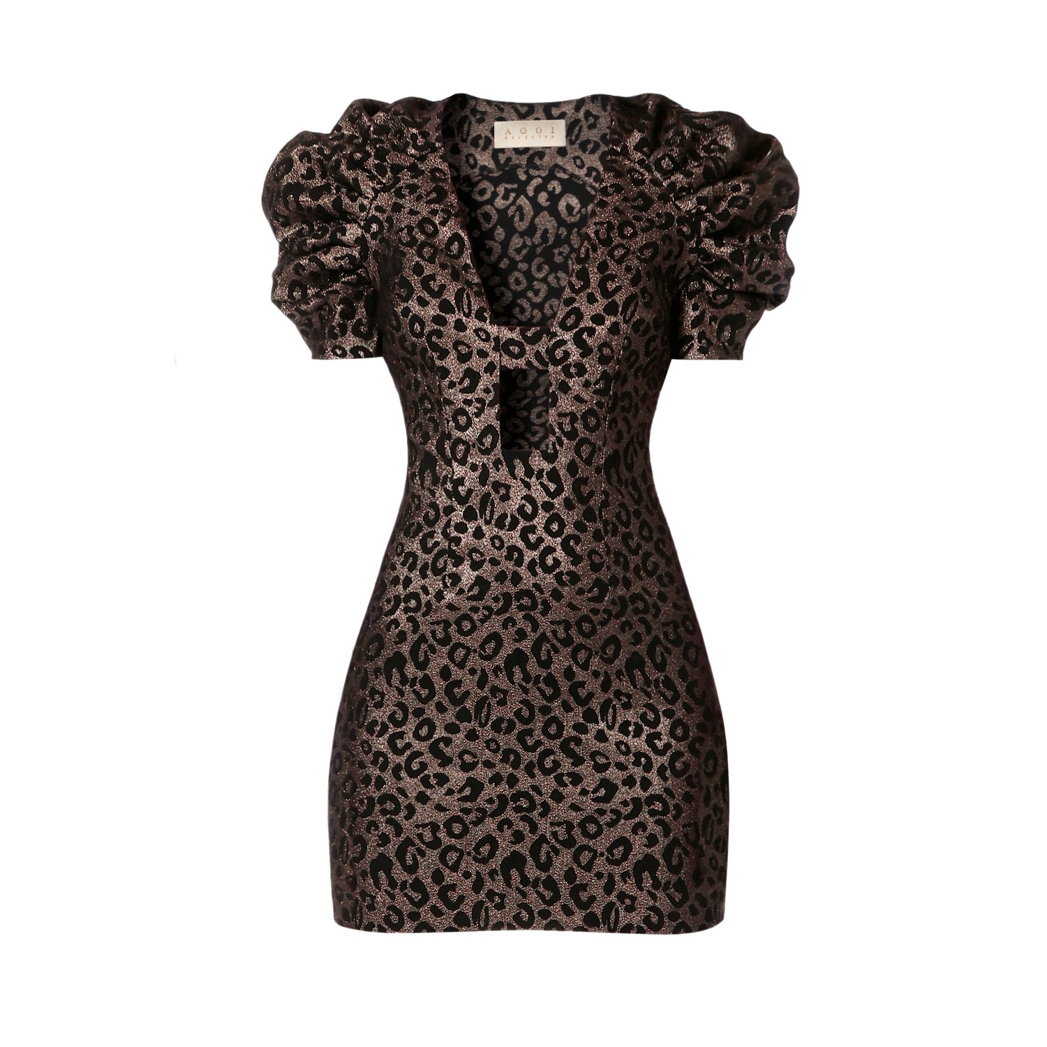 Women’s Kitty Golden Cheetah Puffed Sleeves Mini Party Dress Medium Aggi