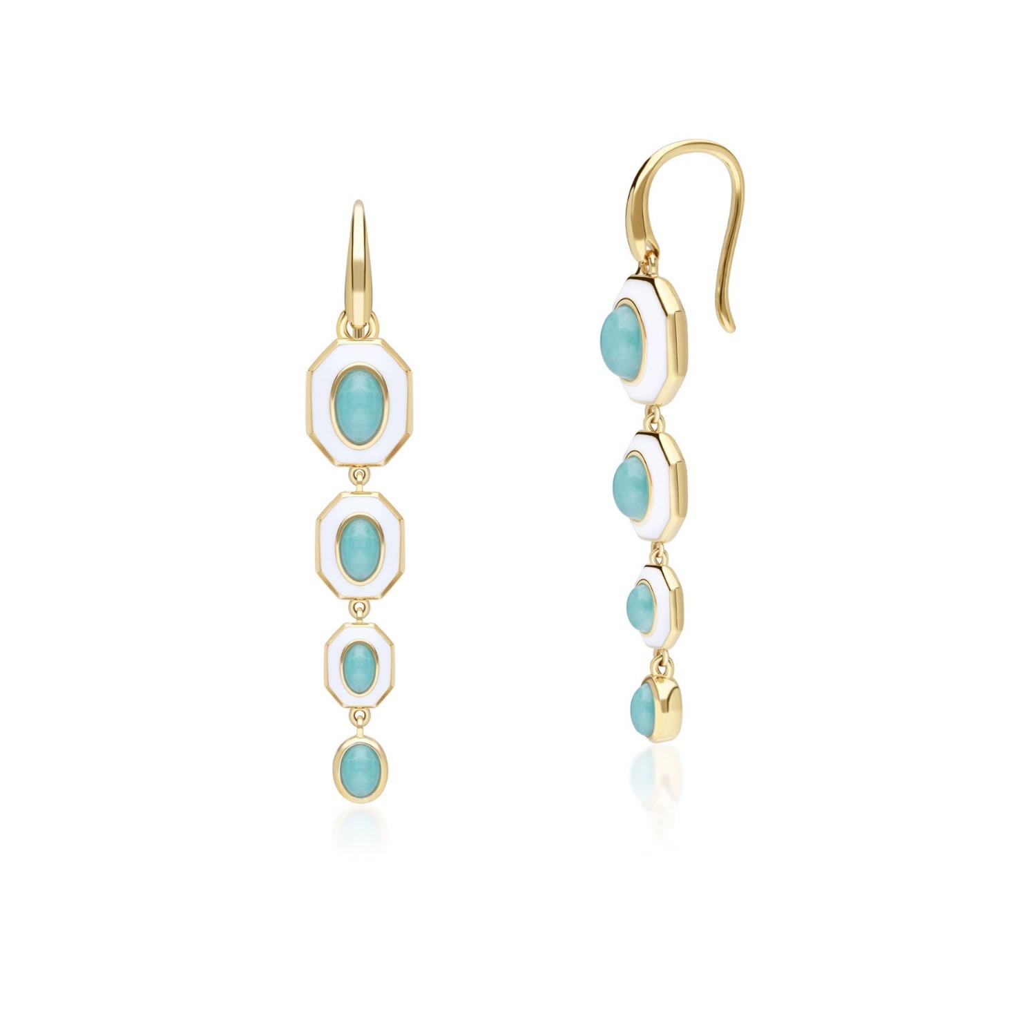 Women’s Green Gold Plated Siberian Waltz White Enamel & Amazonite Dangle Drop Earrings Gemondo