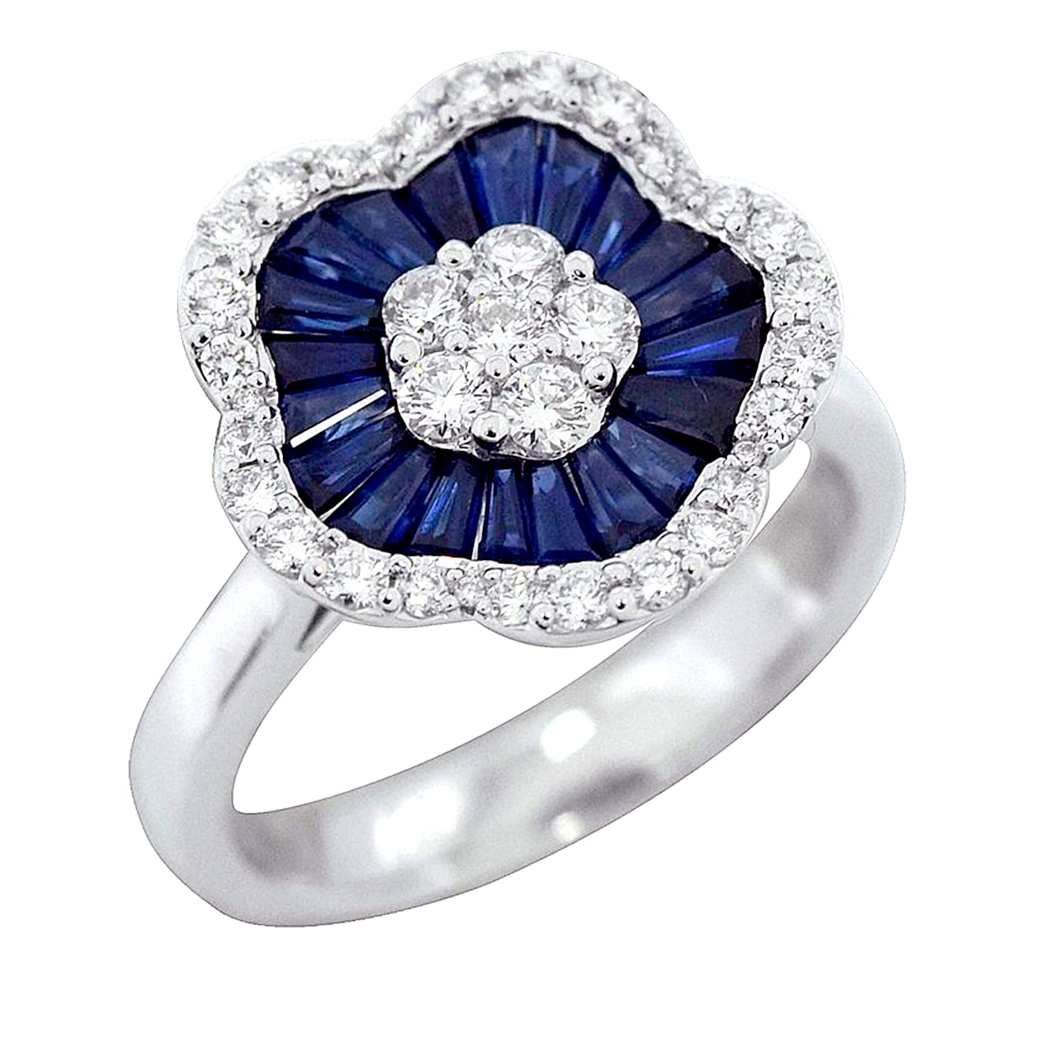 Artisan Women's White / Blue White Gold Baguette Blue Sapphire & Diamond Ring In 18k Gold In Silver