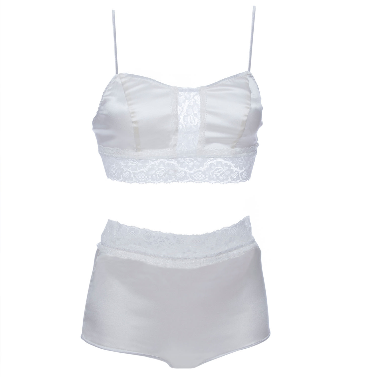 Women’s Neutrals / White Silk Lingerie Set Ivory Small Roses are Red