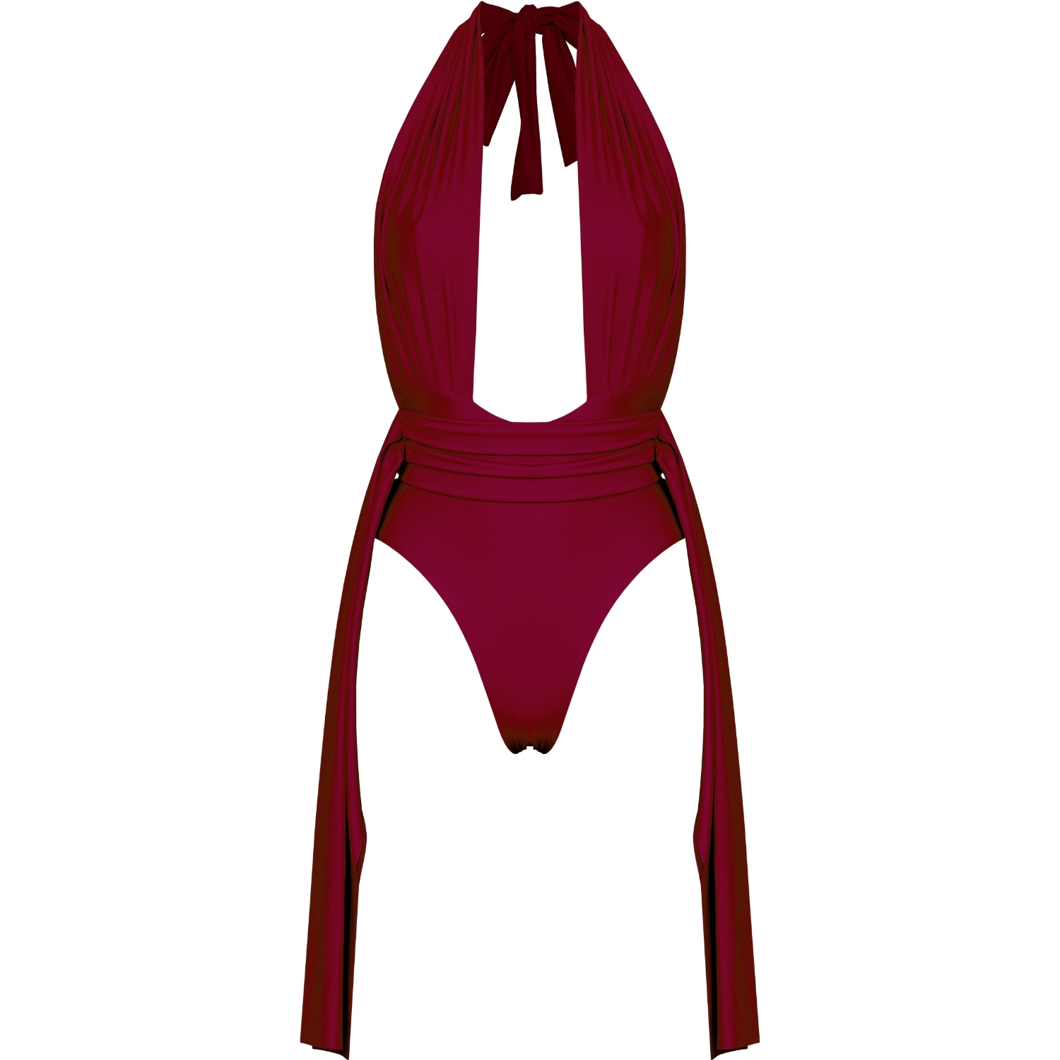 Women’s Red Plonger Deep Plunge Halter Neck Swimsuit With Decorative Belt In Burgundy Large Antoninias