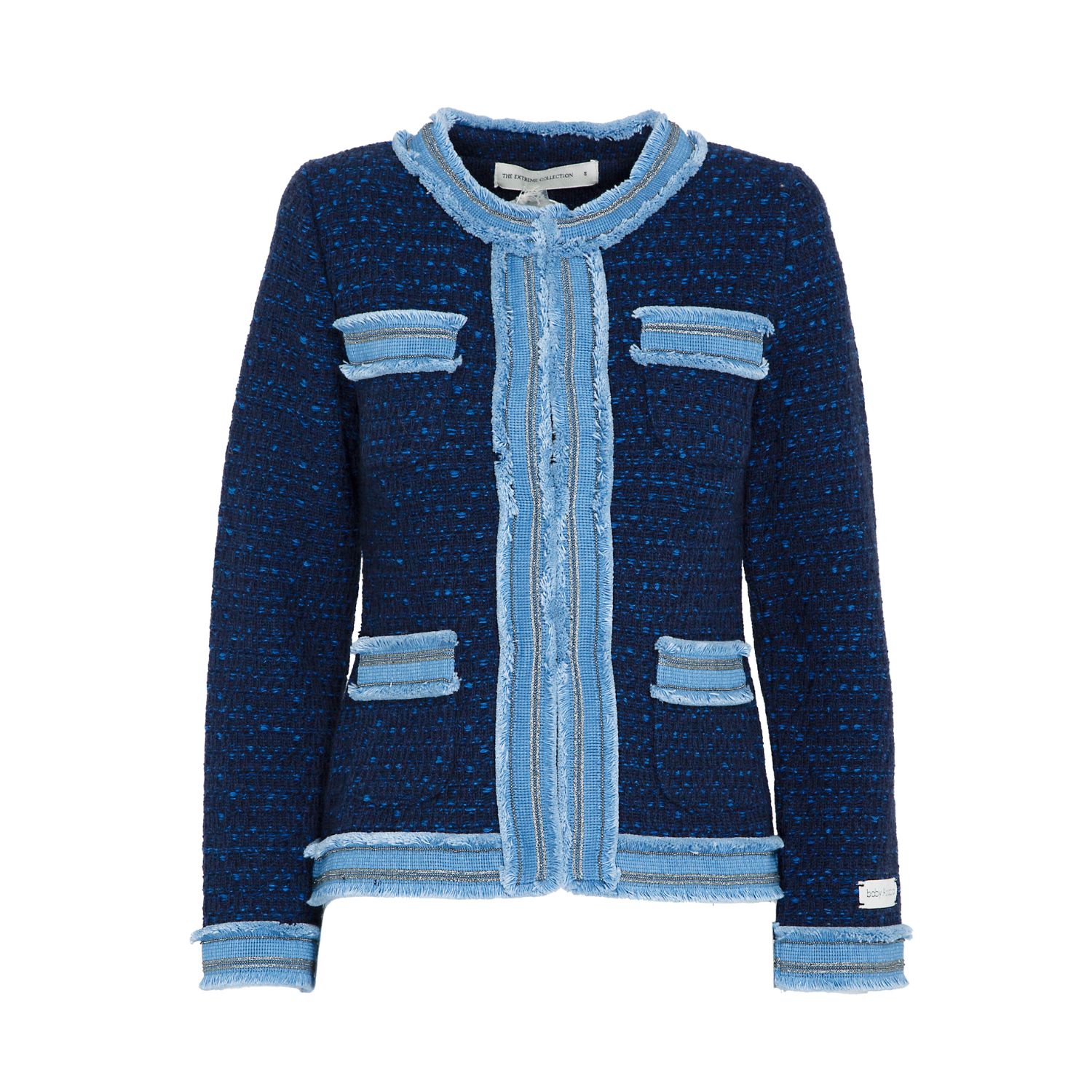Women’s Blue Wool And Alpaca Navy Tweed Jacket With Denim Detail Mencia Small The Extreme Collection