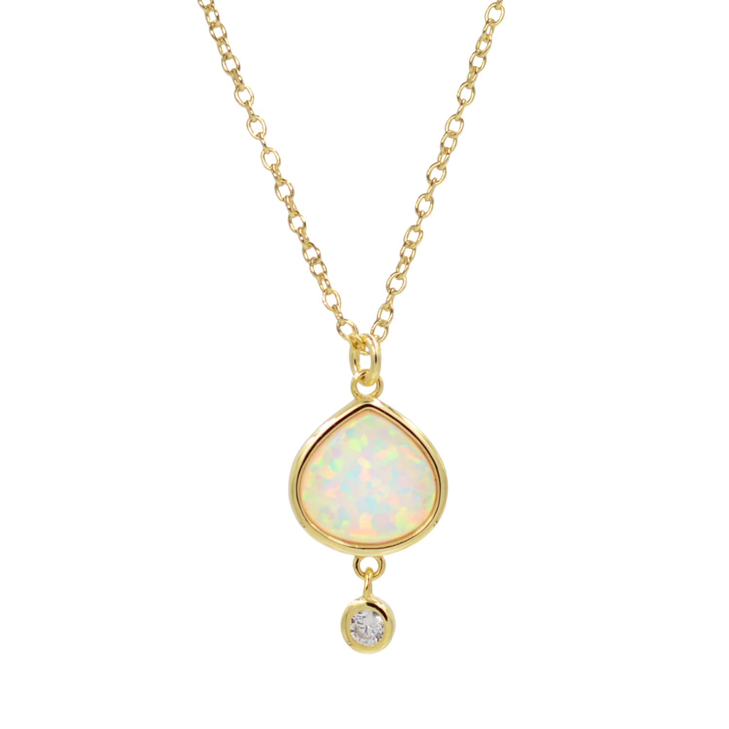 Kamaria Women's Best Friend White Opal Pear Necklace With Crystal Drop In White