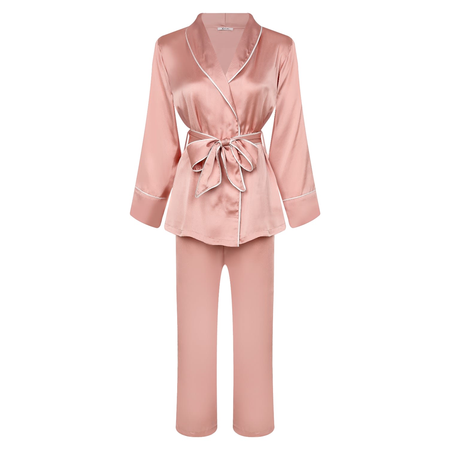 X Intima Women's Rose Gold Pink Satin Pyjama Set Shawl Collar Elegance Mathilde In Rose Gold