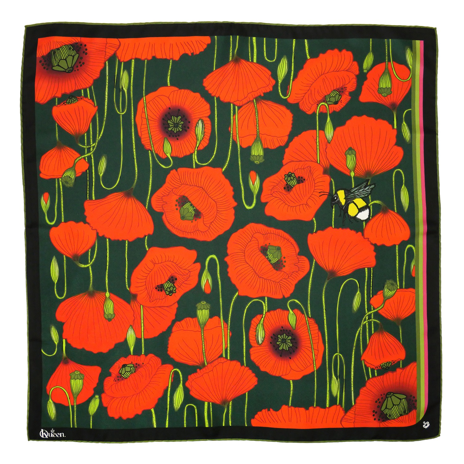 Women’s Silk Scarf - Poppy - Green Kueen