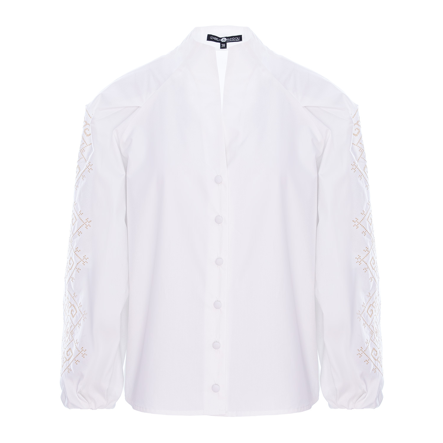 Izabela Mandoiu Women's White Button-up Shirt With Cream Embroidered Sleeves In White