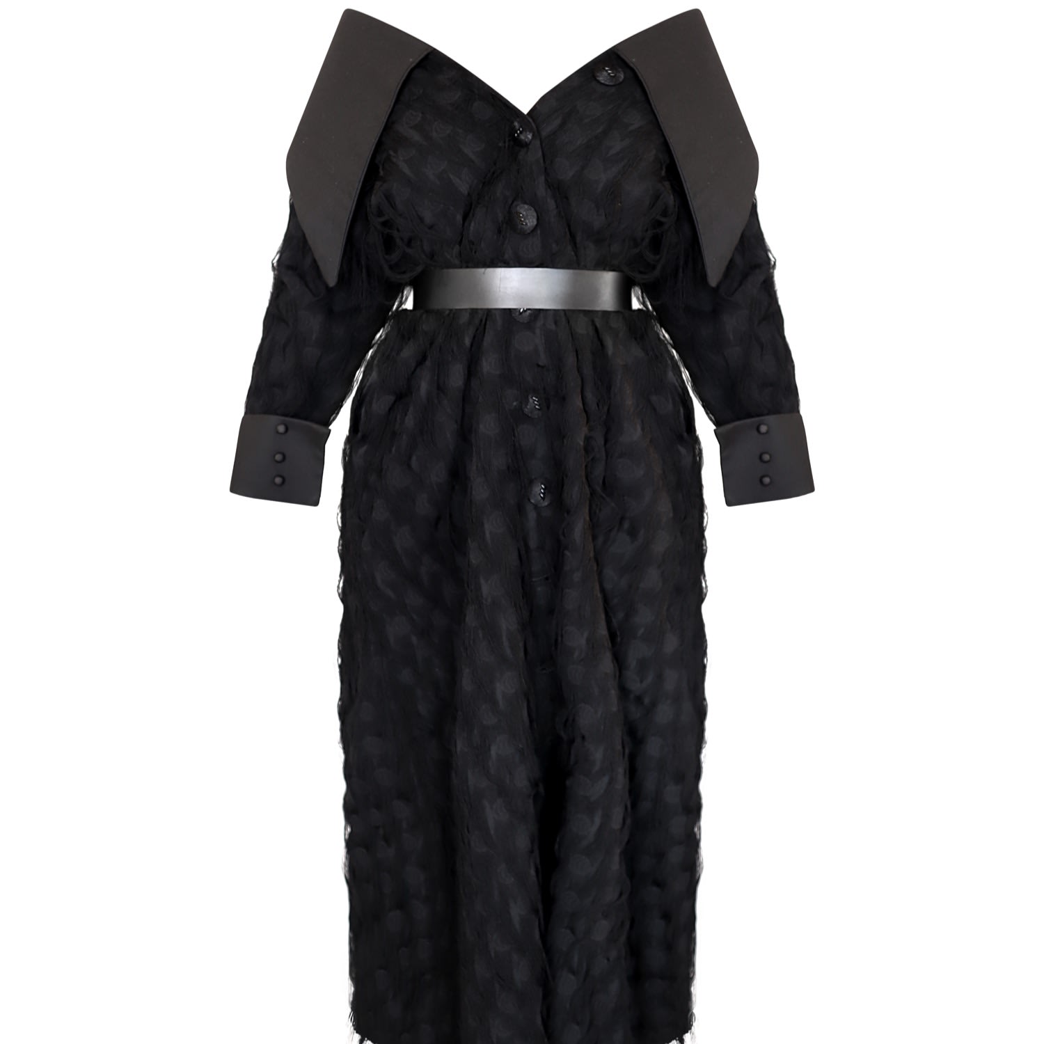 Mèsan Women's Long Seashell Coat With Fringe Black In Black