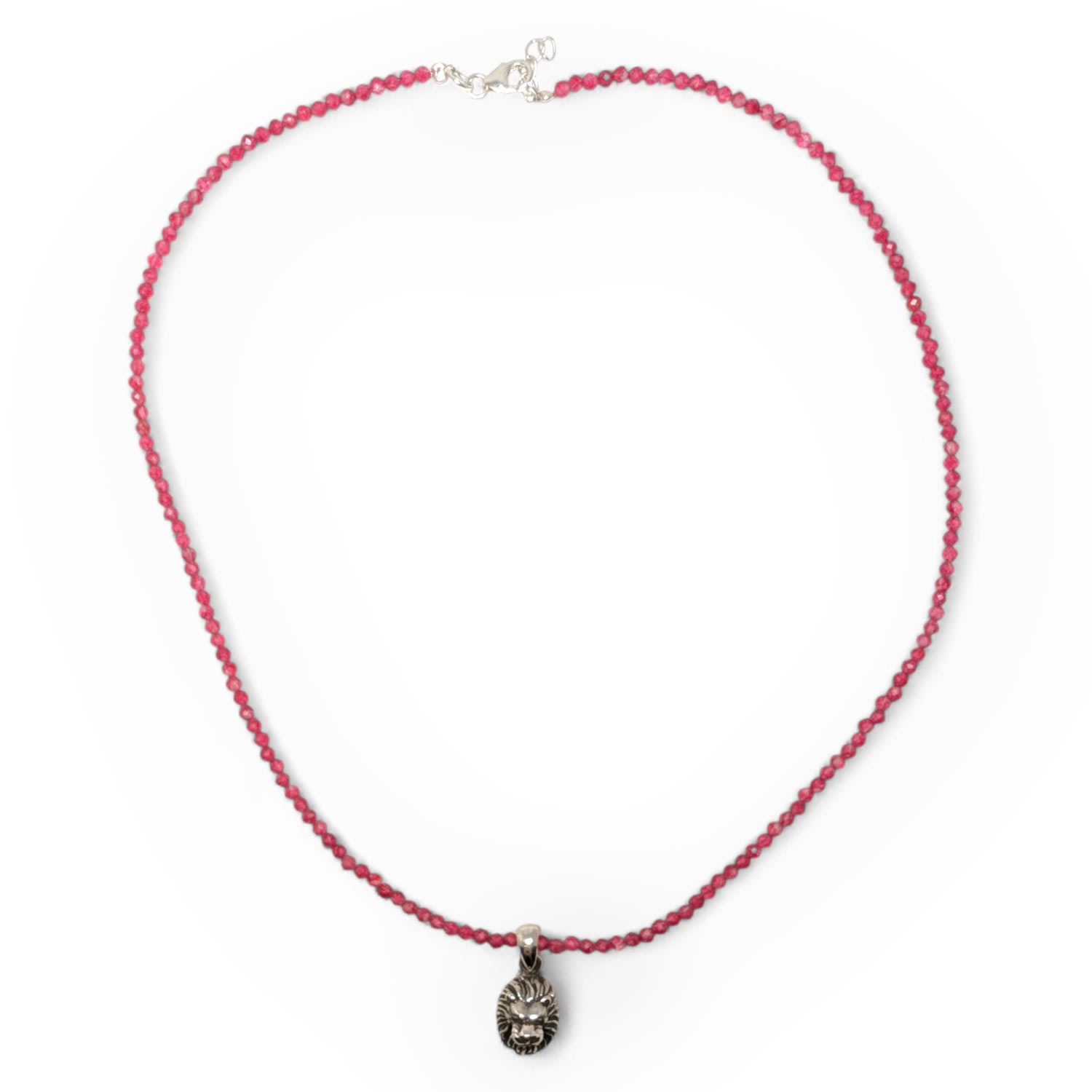 Fable And Mirth Women's Pink / Purple / Red Silver Lion Pendant Pink Tourmaline Bead Necklace In Multi