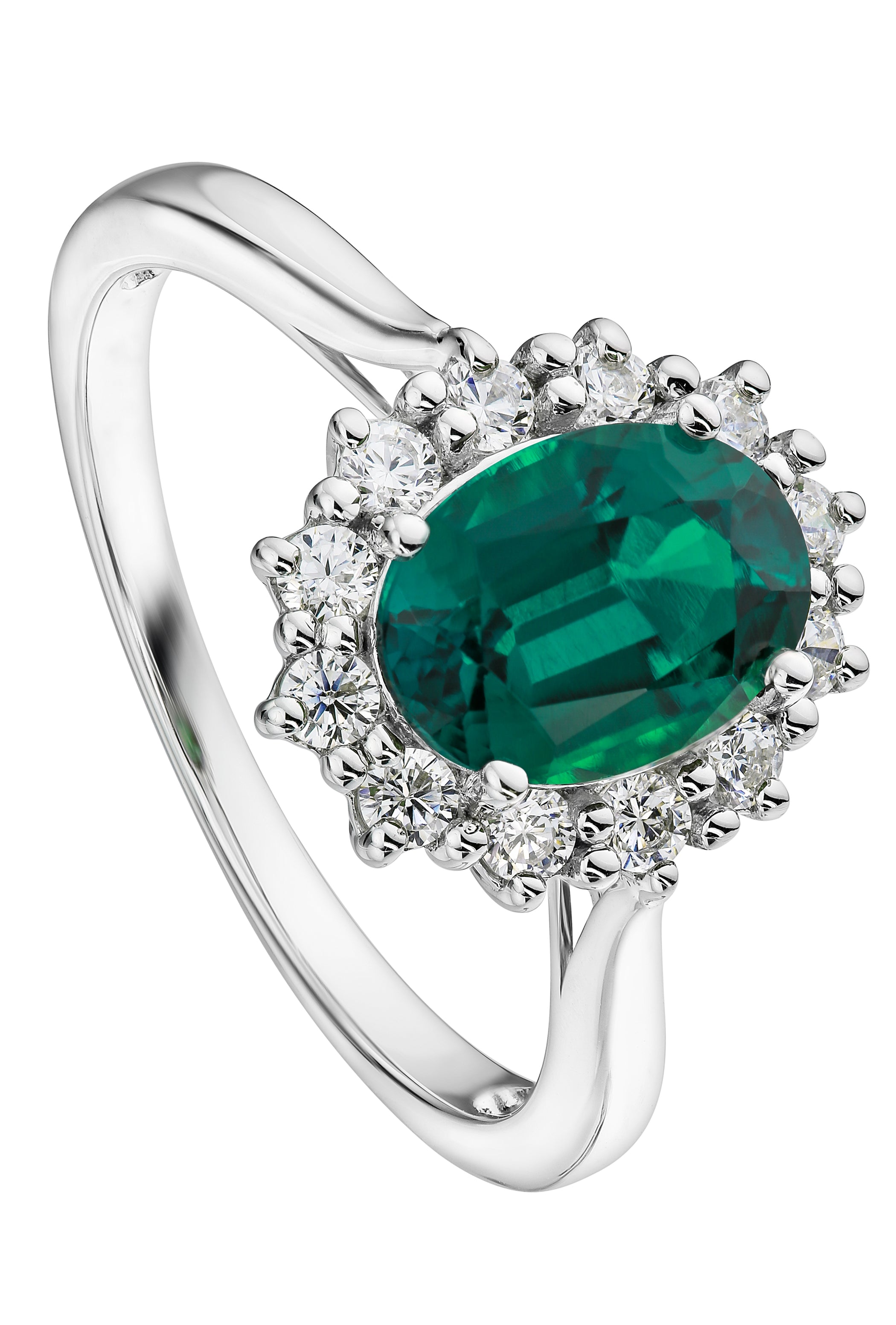 Women’s Green / Silver Cate White Gold Lab Grown Diamond & Created Emerald Ring Created Brilliance