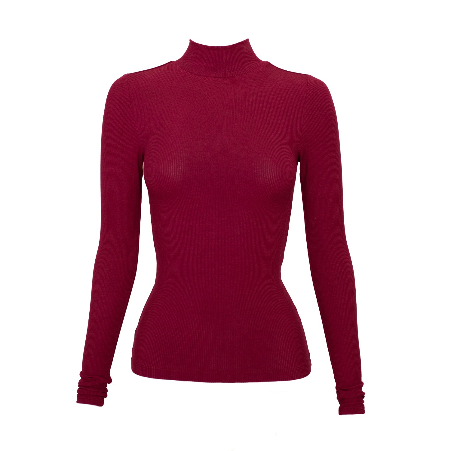 Vænn Women's Red Mock Neck Long Sleeve Rib Tee Raisin In Red