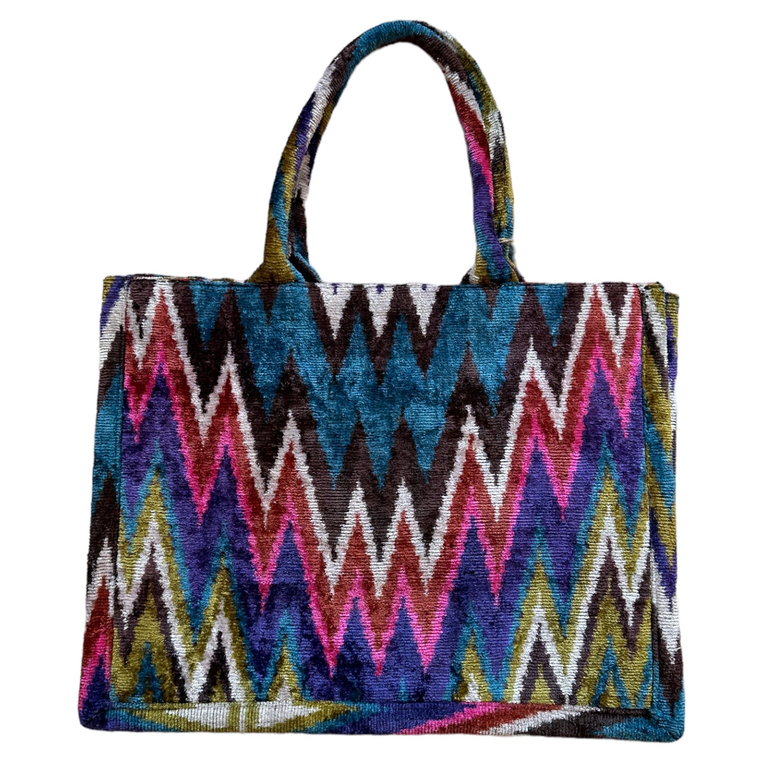 Women’s Stunning Zig Zag Velvet Ikat Tote Punica