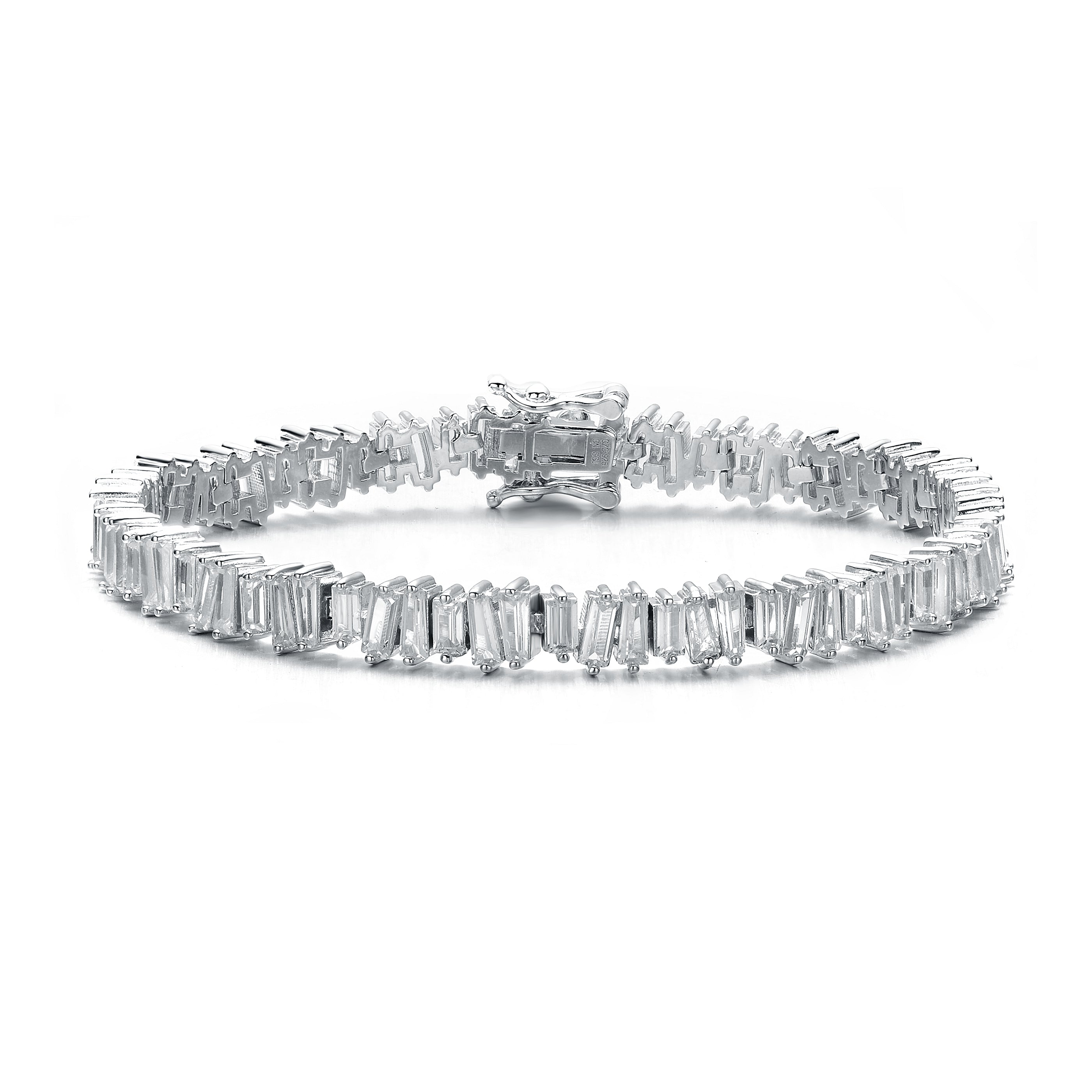 Women’s White / Silver Sterling Silver Rhodium Plated Clear Cubic Zirconia Tennis Bracelet Genevive Jewelry