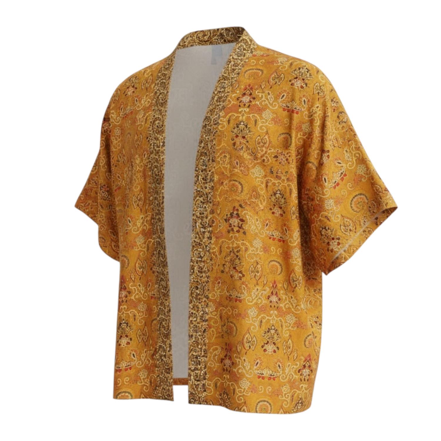 Men's Sahara Gold Resort Satin Kimono Shirt | Large | Origin of Hearts