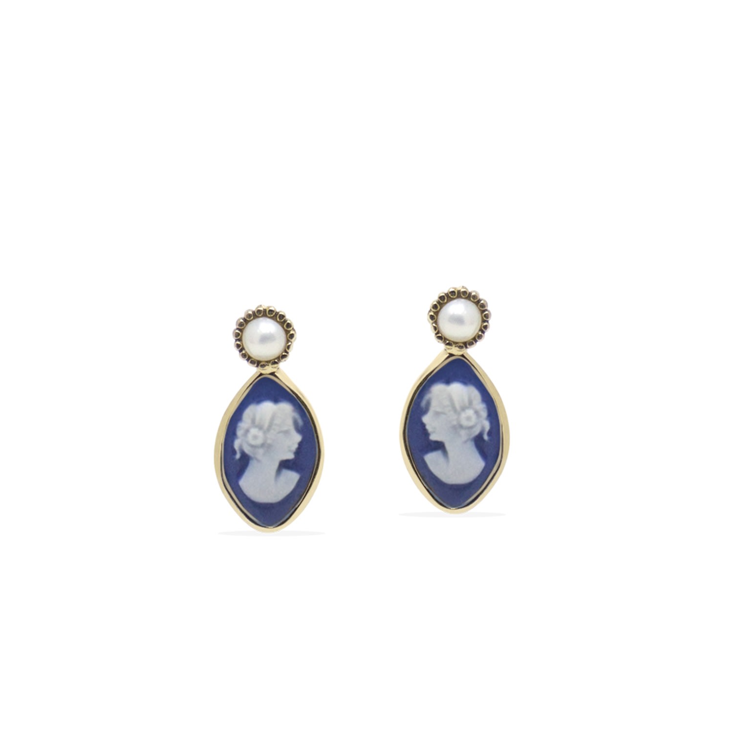 Vintouch Italy Women's Gold / Blue Isabella Gold-plated Blue Cameo Stud Earrings In Multi
