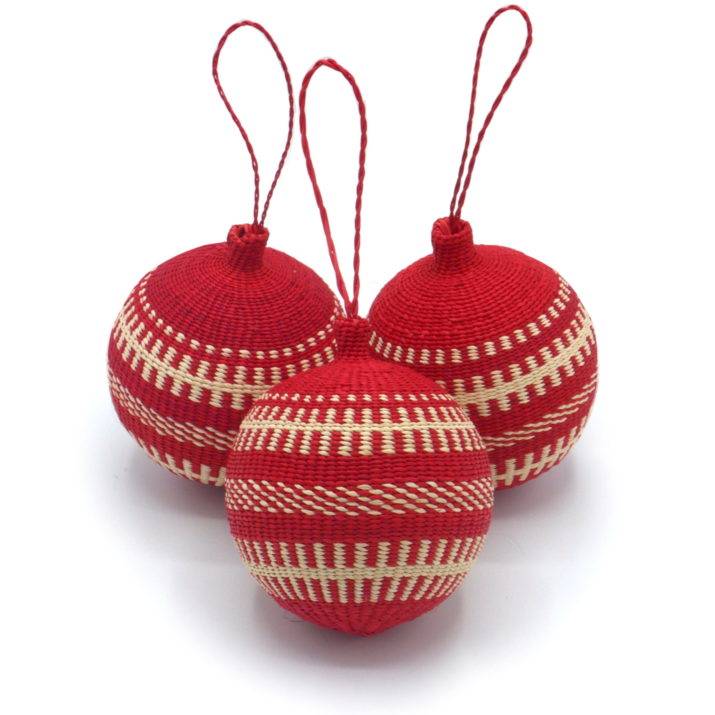 Pack of Four Red and White Baubles