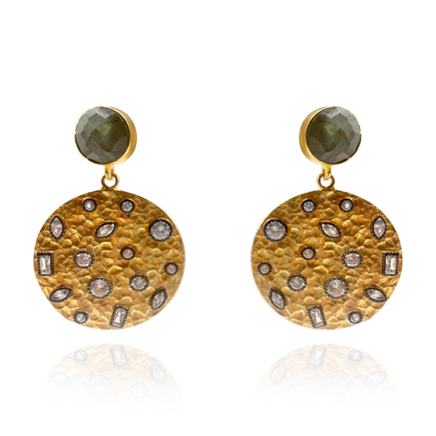 Michael Nash Jewelry Women's Gold / Grey Gold Plated Brass Disk Earrings With Cubic Zirconia Embellishments In Multi