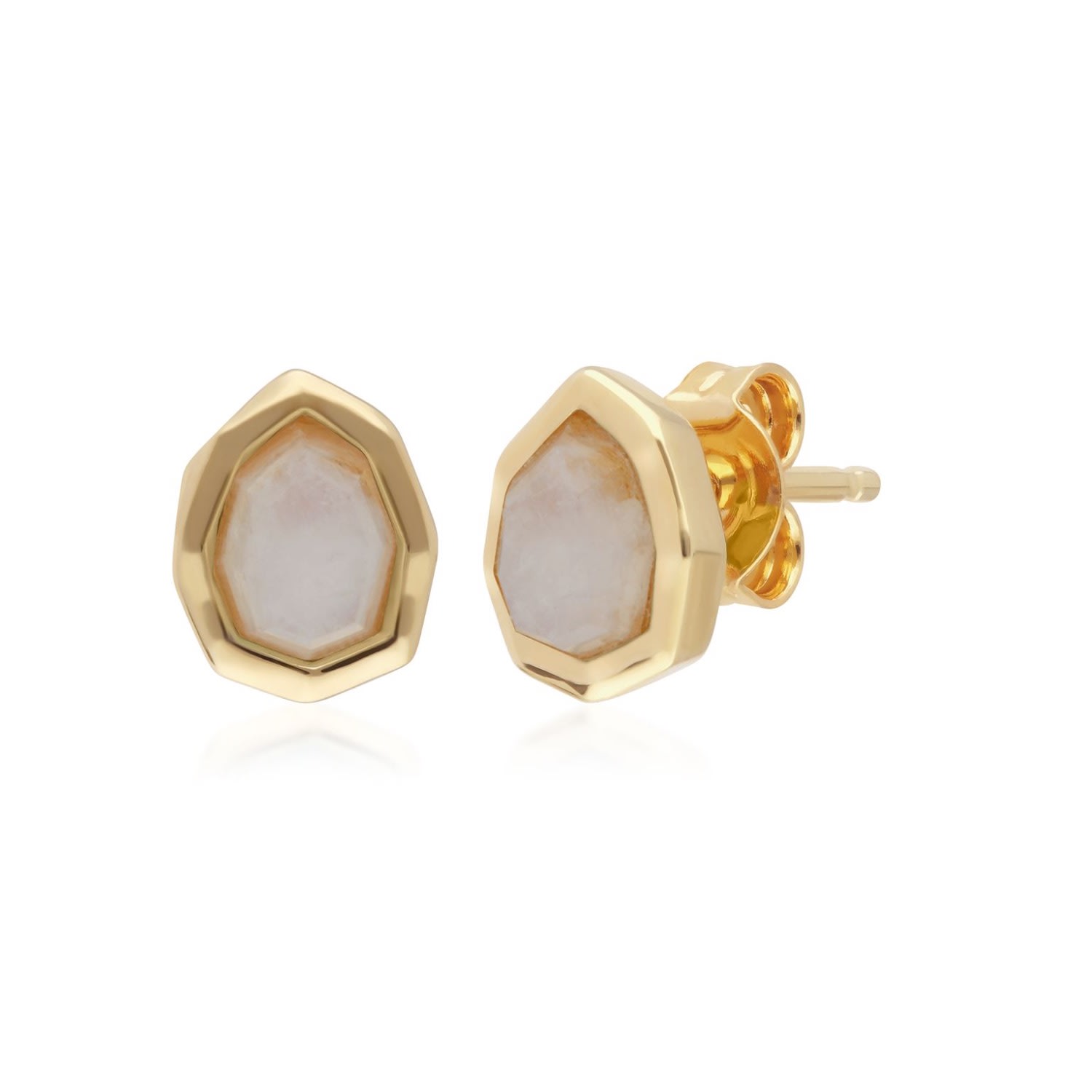 Women’s White Irregular Rainbow Moonstone Stud Earrings In Gold Plated Silver Gemondo