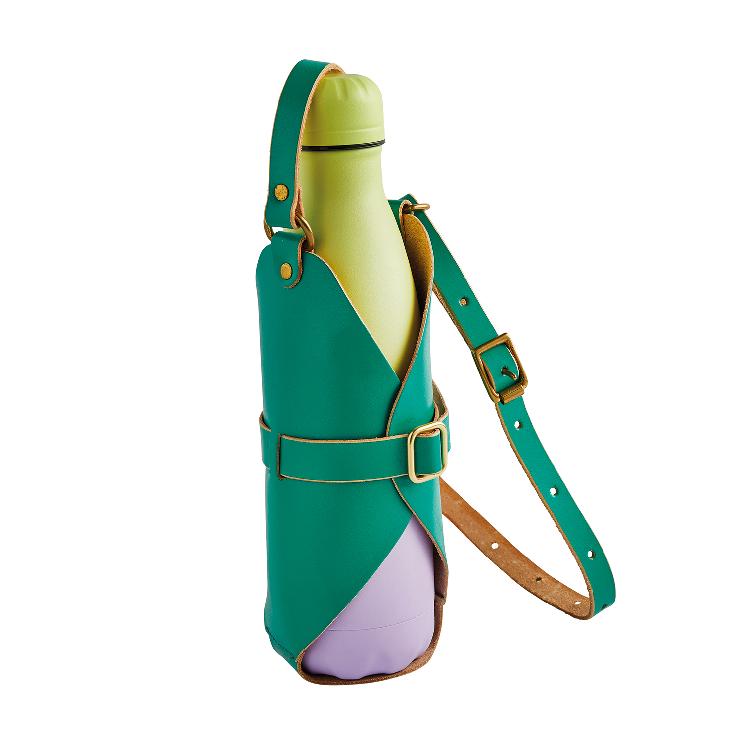 Green Leather Water Bottle Holder by SBRI