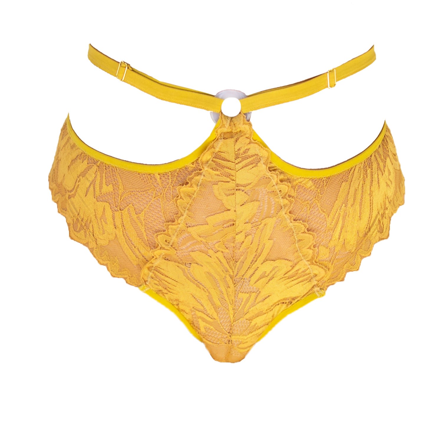 Women's Orange Sun Coral Stretch Lace Highwaisted Panty With Mother Of Pearl Ring