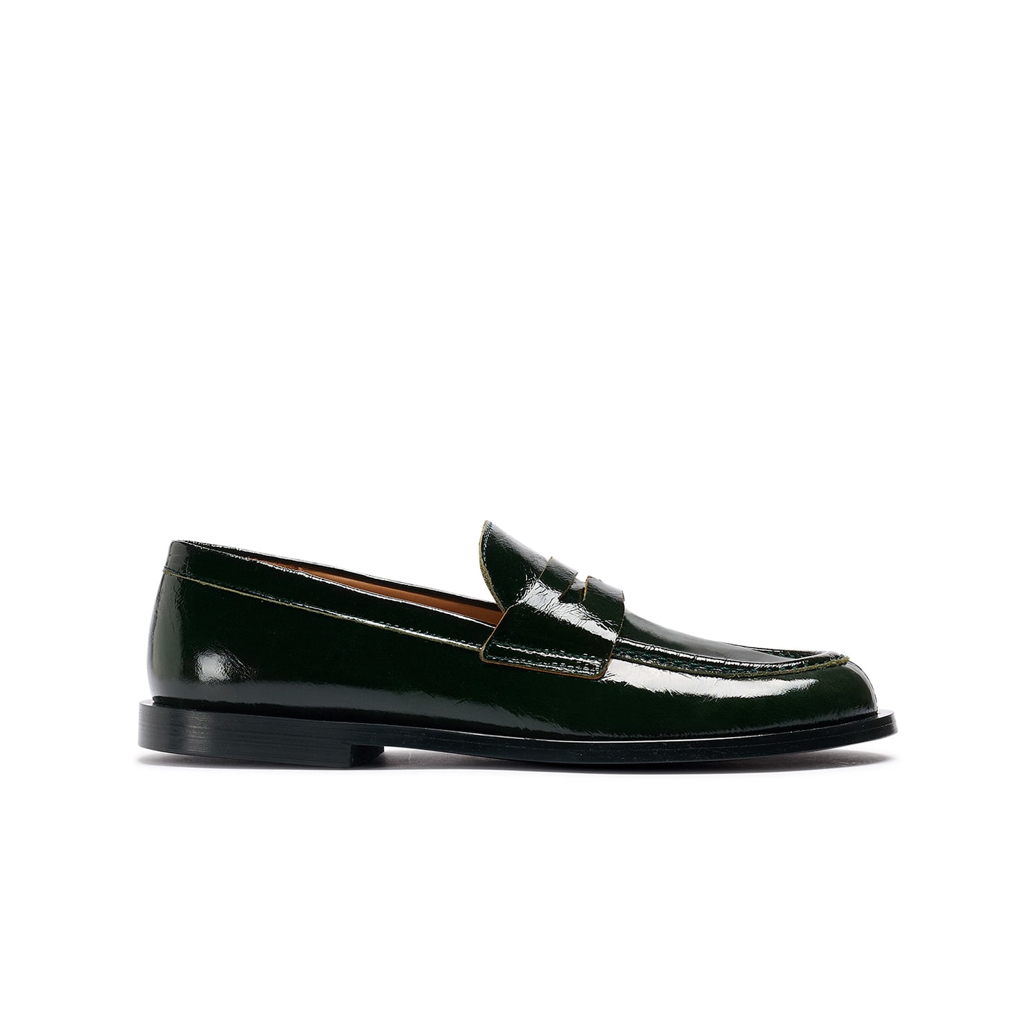 Naguisa Women's Green  Loafers - Glass Olive Gloss In Black