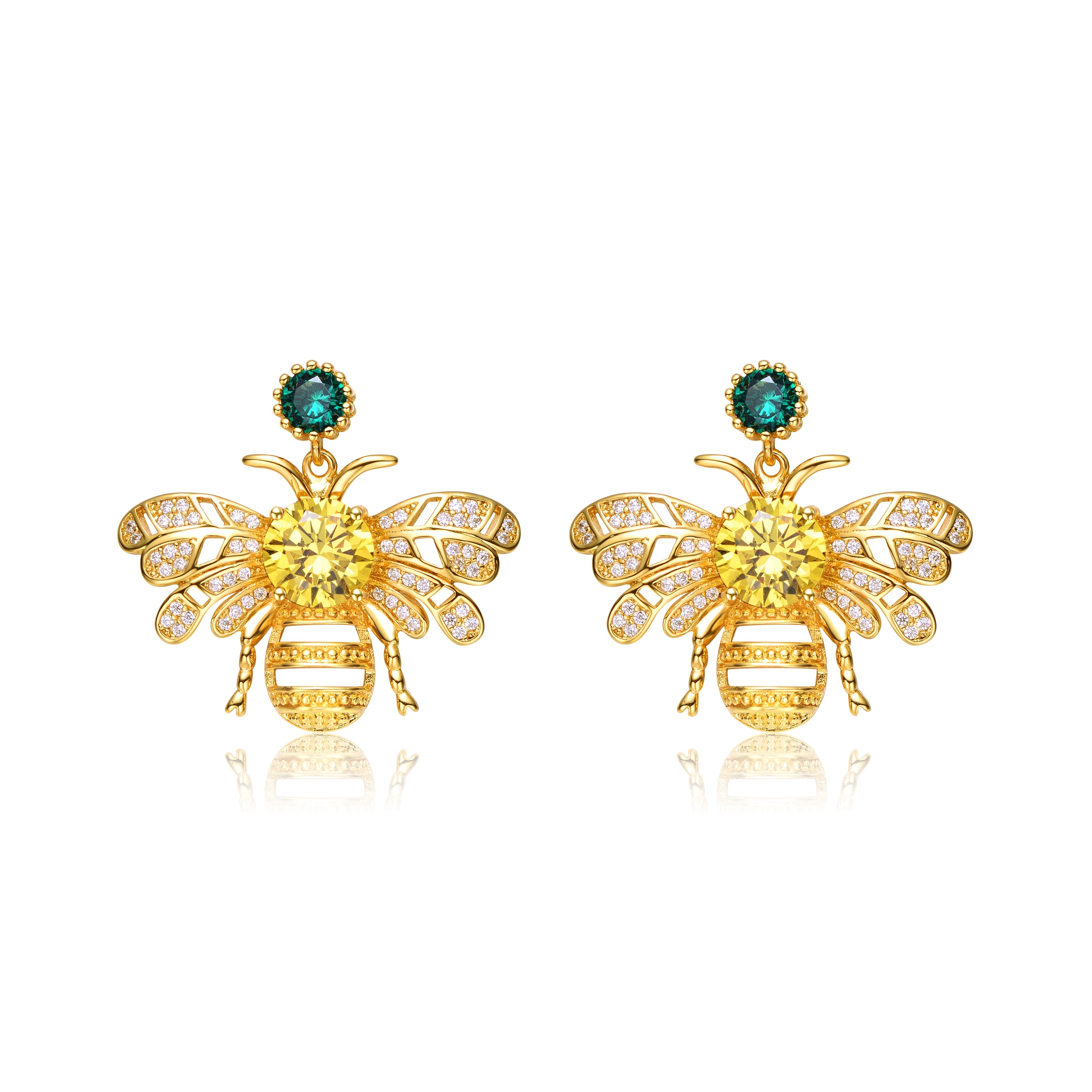 Women’s Gold / Green Abeille Bee Stud Limited Edition Earrings Genevive Jewelry