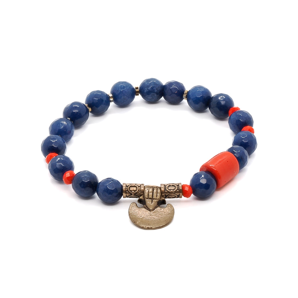 Women’s Gold / Blue / Red Martial Beaded Bracelet-Blue Ebru Jewelry