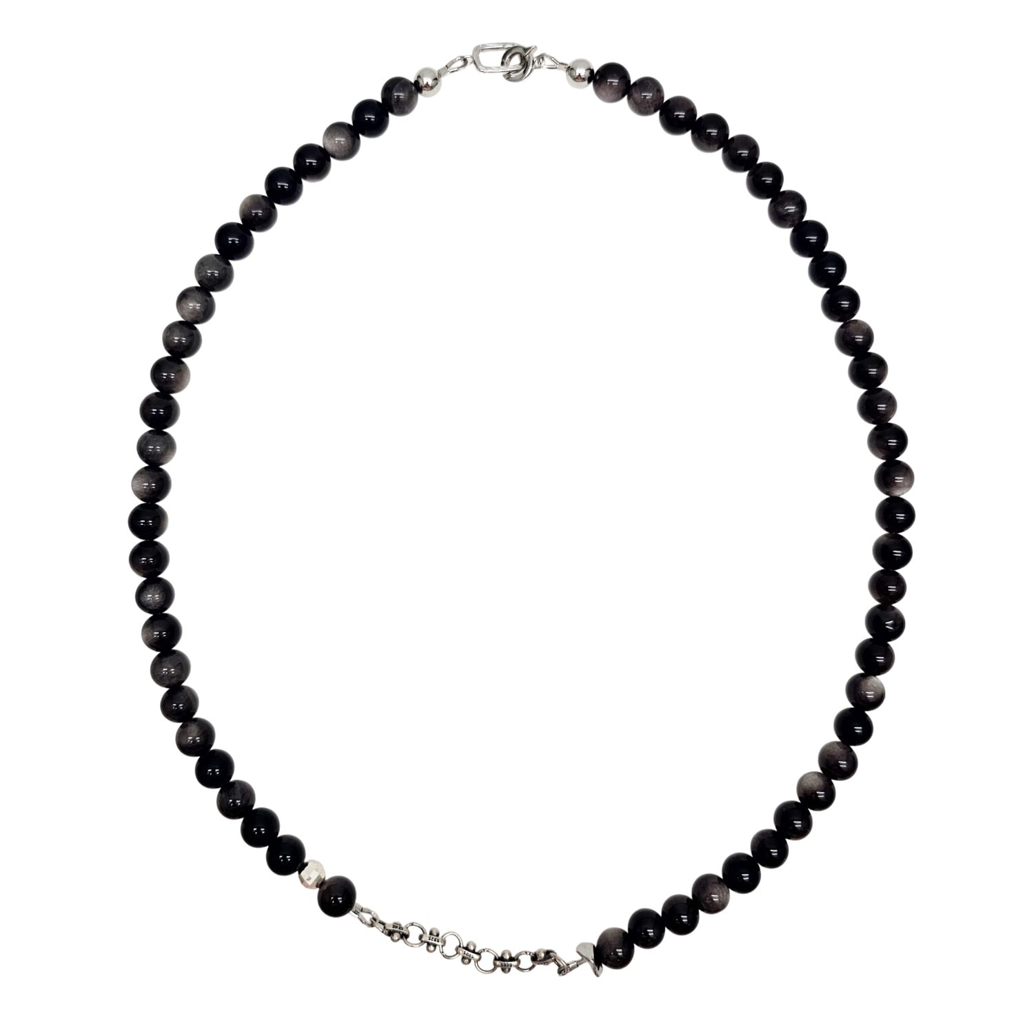 Farra Black Obsidian With Silver Chain Men's Necklace