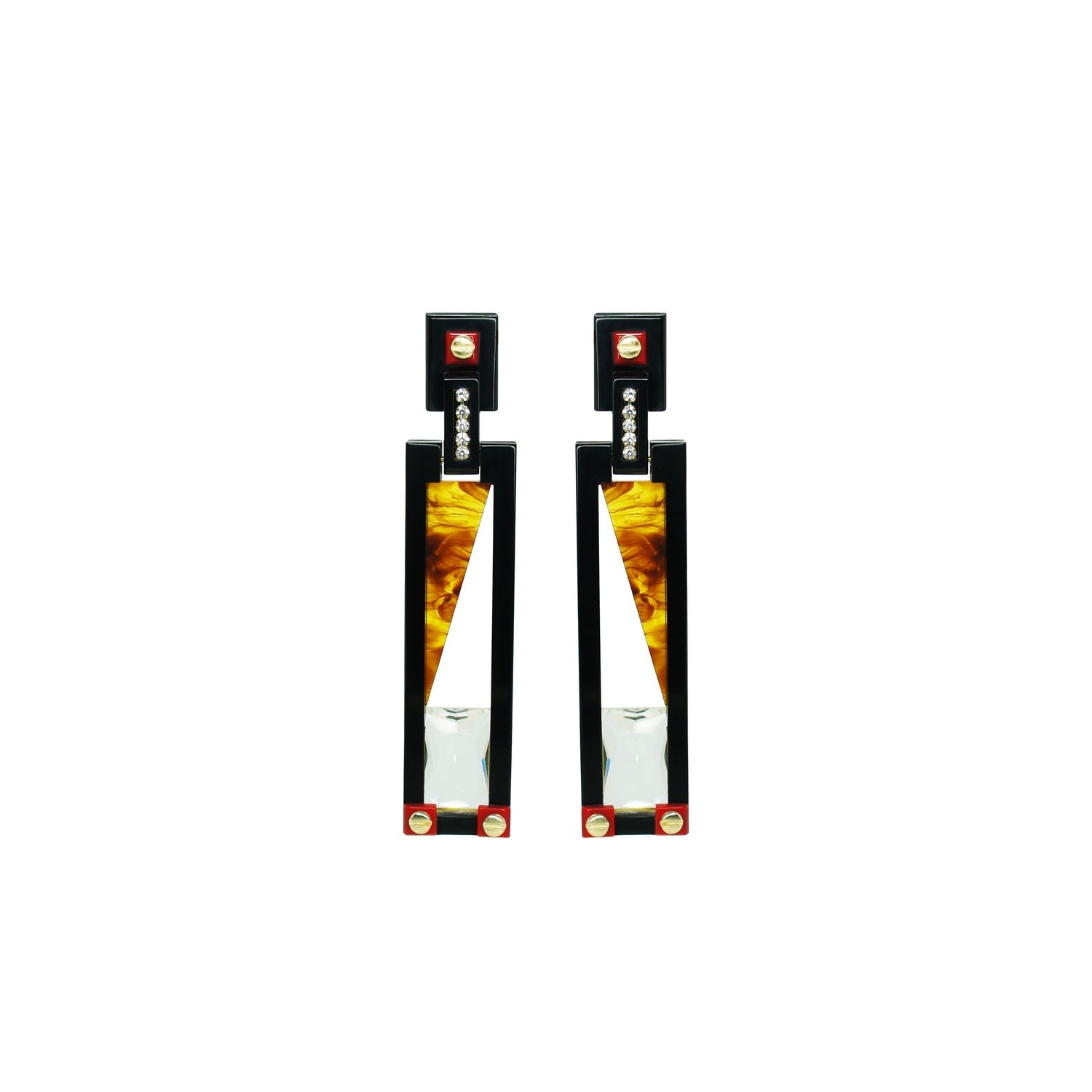 Gissa Bicalho Women's Brown Handmade Acrylic Earring Long Deco Rectangular Cut Stone Caramel Granite