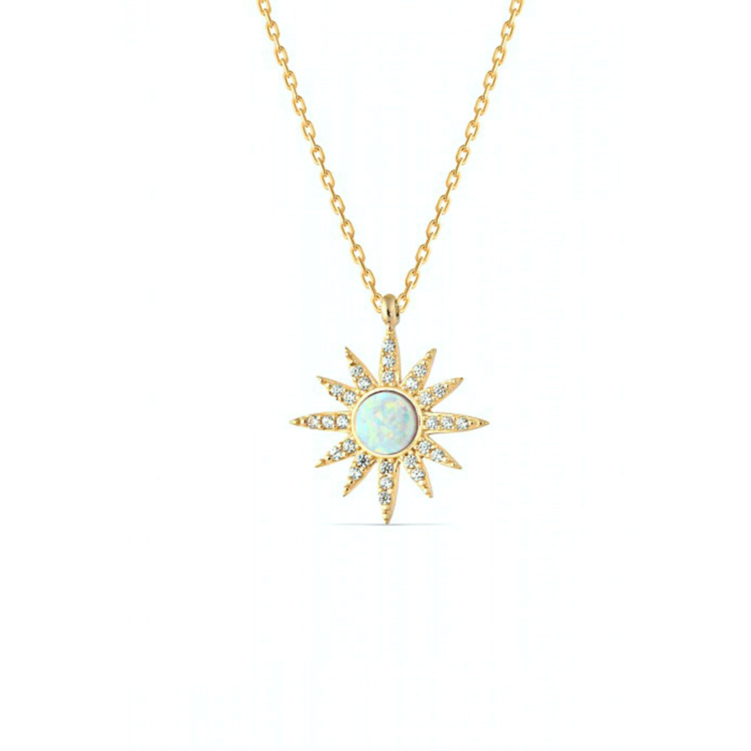 Women’s White Opal Sun Sterling Silver Necklace - Gold Spero London