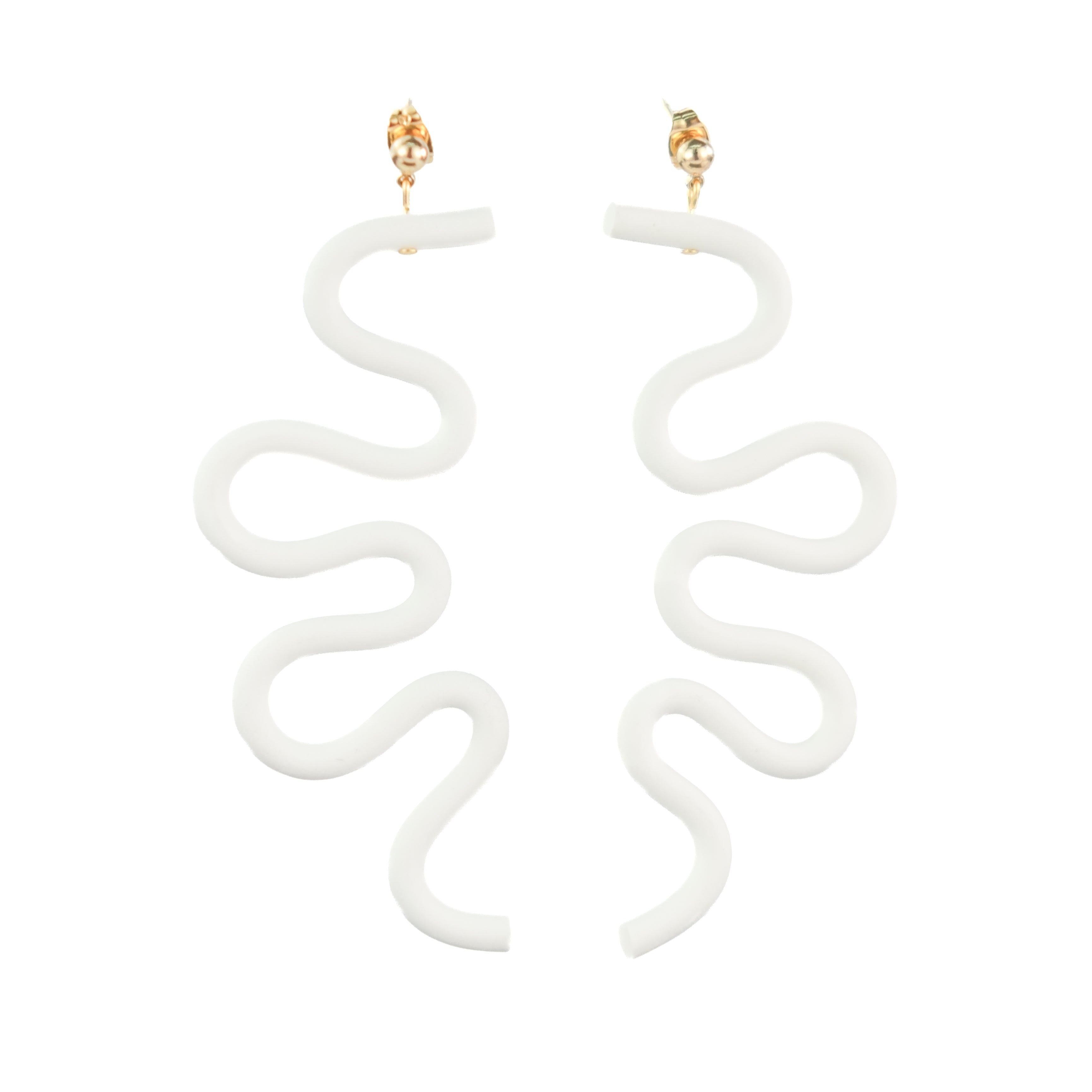 By Chavelli Women's Neutrals / White Small Tube Squiggles Dangly Earrings In White In White