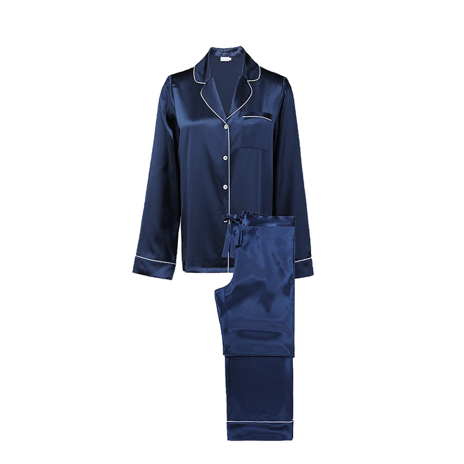 Manito Authentic Women's Pajama Set - Navy Blue, White In Blue