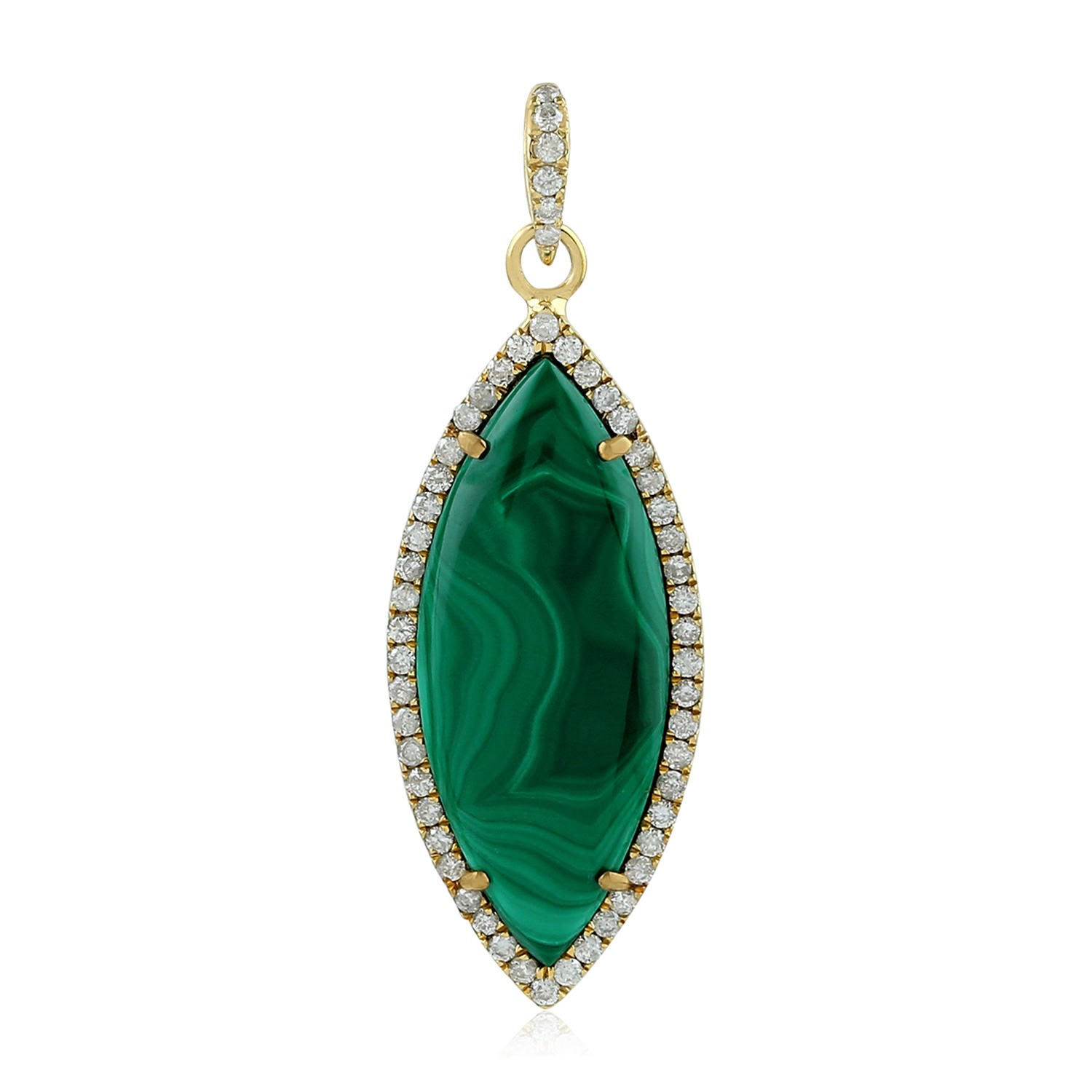 Artisan Women's Green / Gold Gold Pave Diamond Malachite Gemstone Marquise Pendant In Green