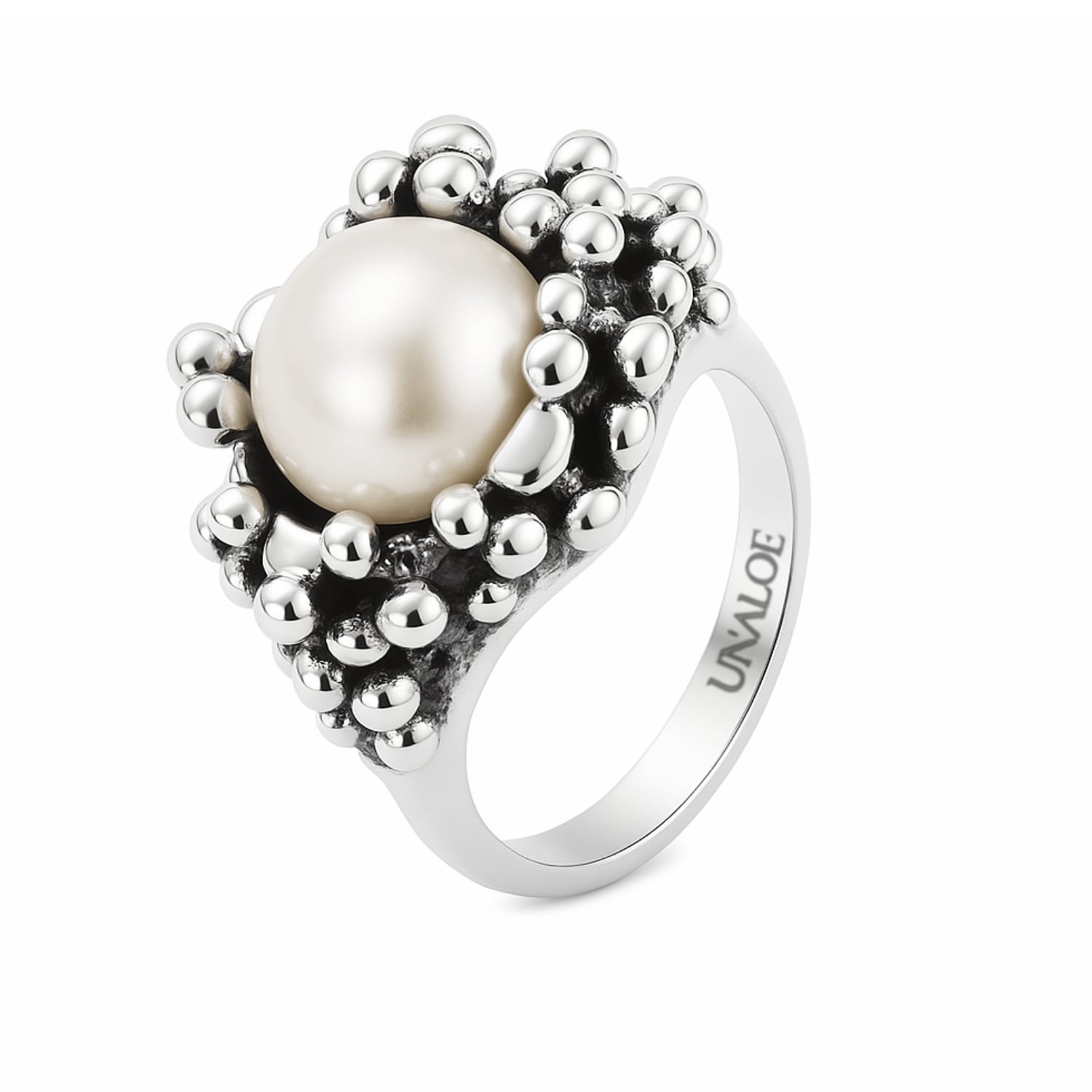 Unaloe Women's Black Ribes Silver Ring With Natural Pearl In Black