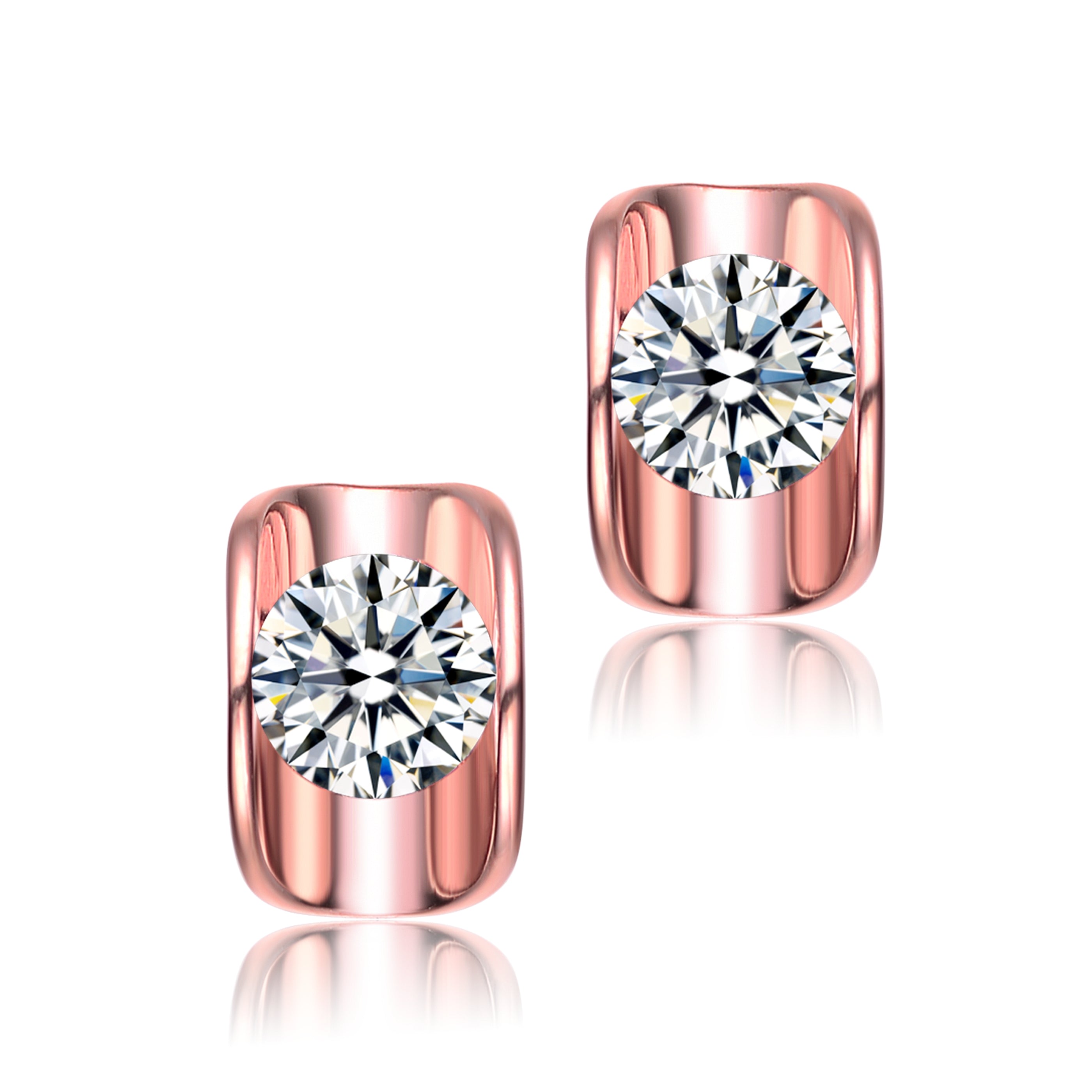 Genevive Jewelry Women's White / Rose Gold Sterling Silver Rose Gold Plated Cubic Zirconia Geometrical Stud Earrings In Multi