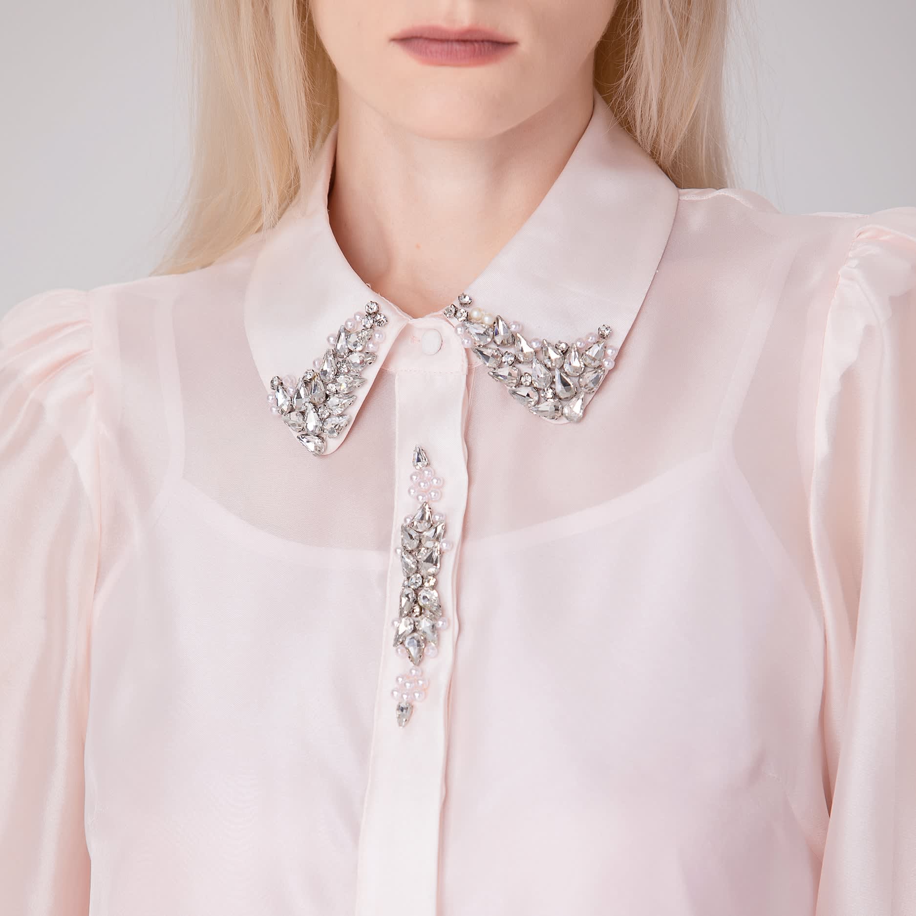 Beaded Collar Organza Shirt Light Pink Smart and Joy Wolf