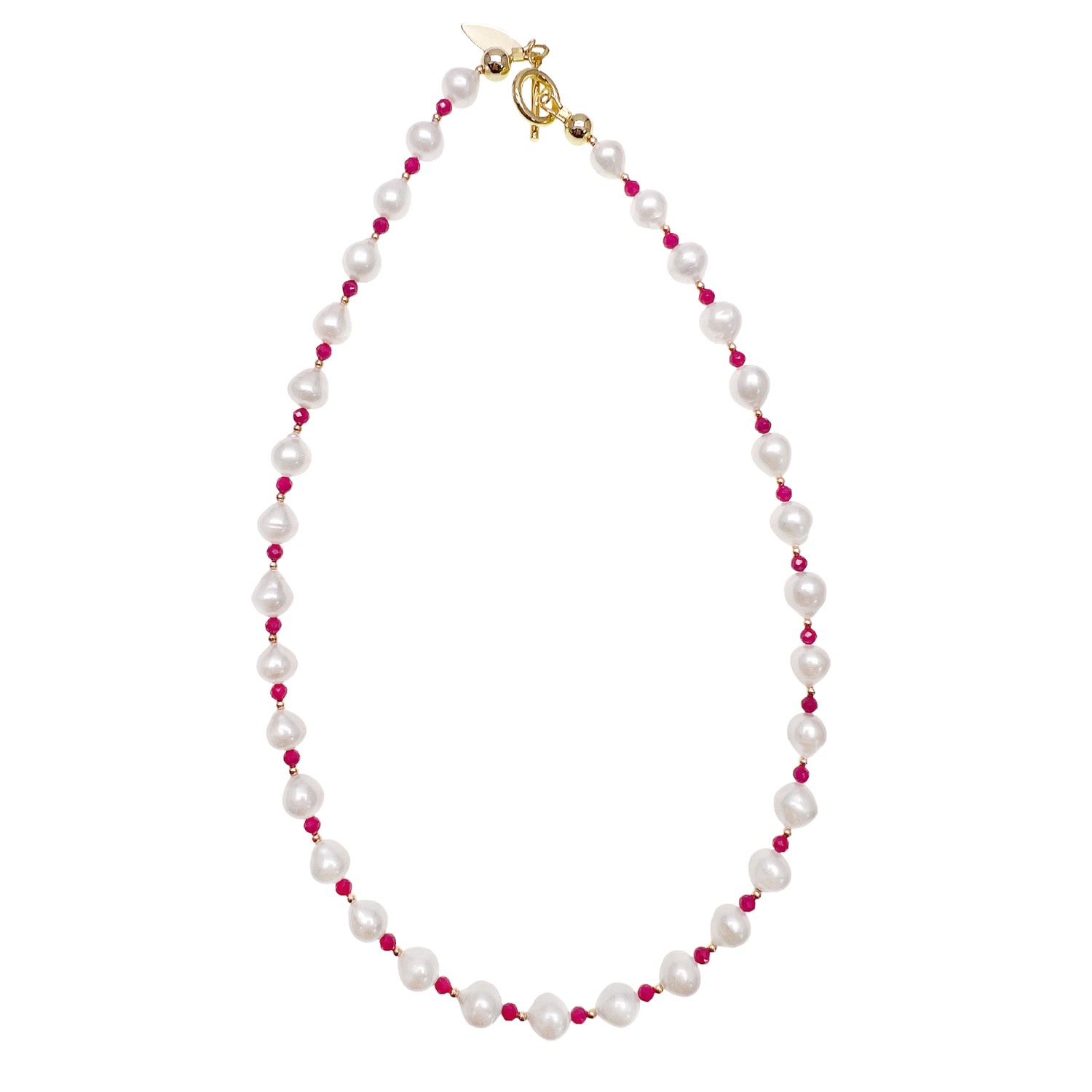Farra Women's High Quality Freshwater Pearls With Red Ruby Necklace In Red