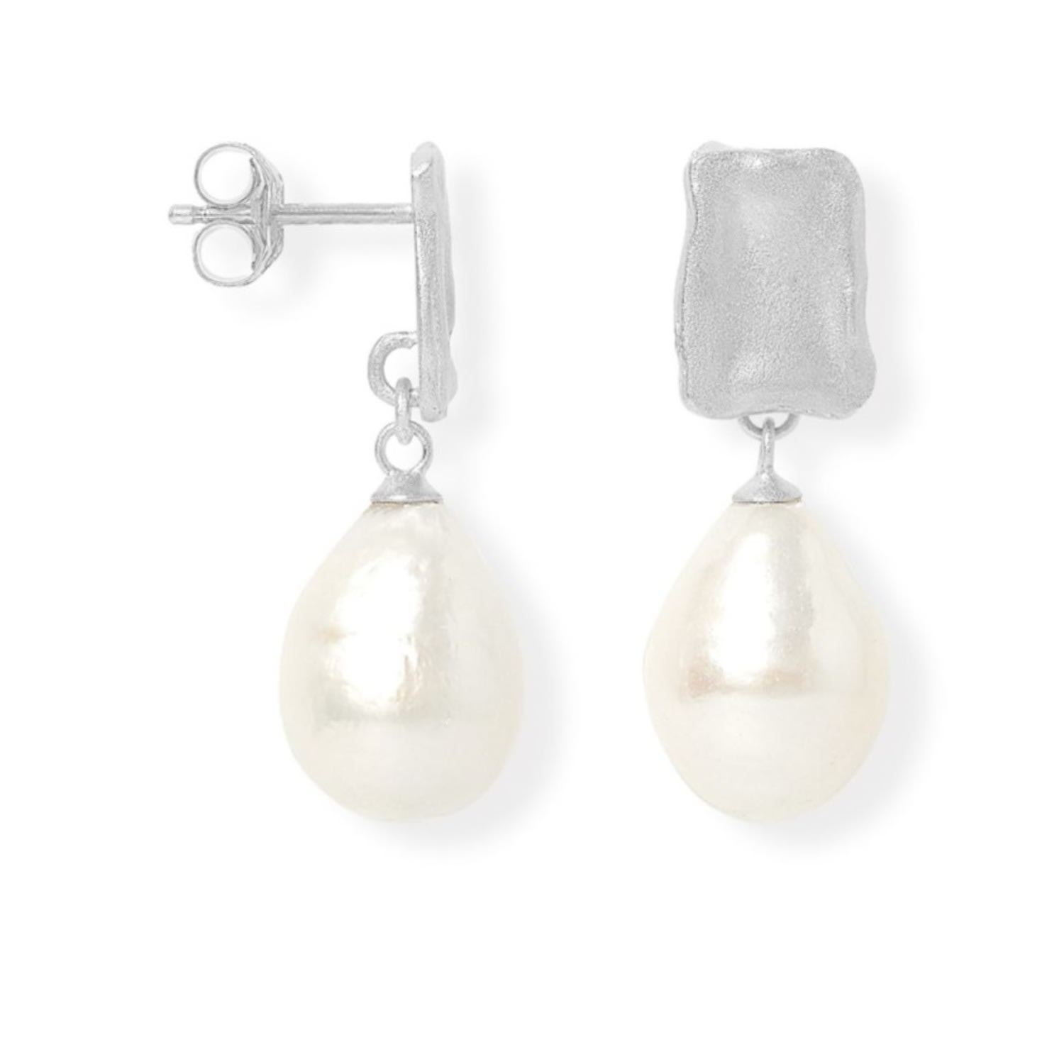 Pearls Of The Orient Online Women's Silver / White Decus Silver Stud Earrings With Large Baroque Cultured Freshwater Pearls Drop