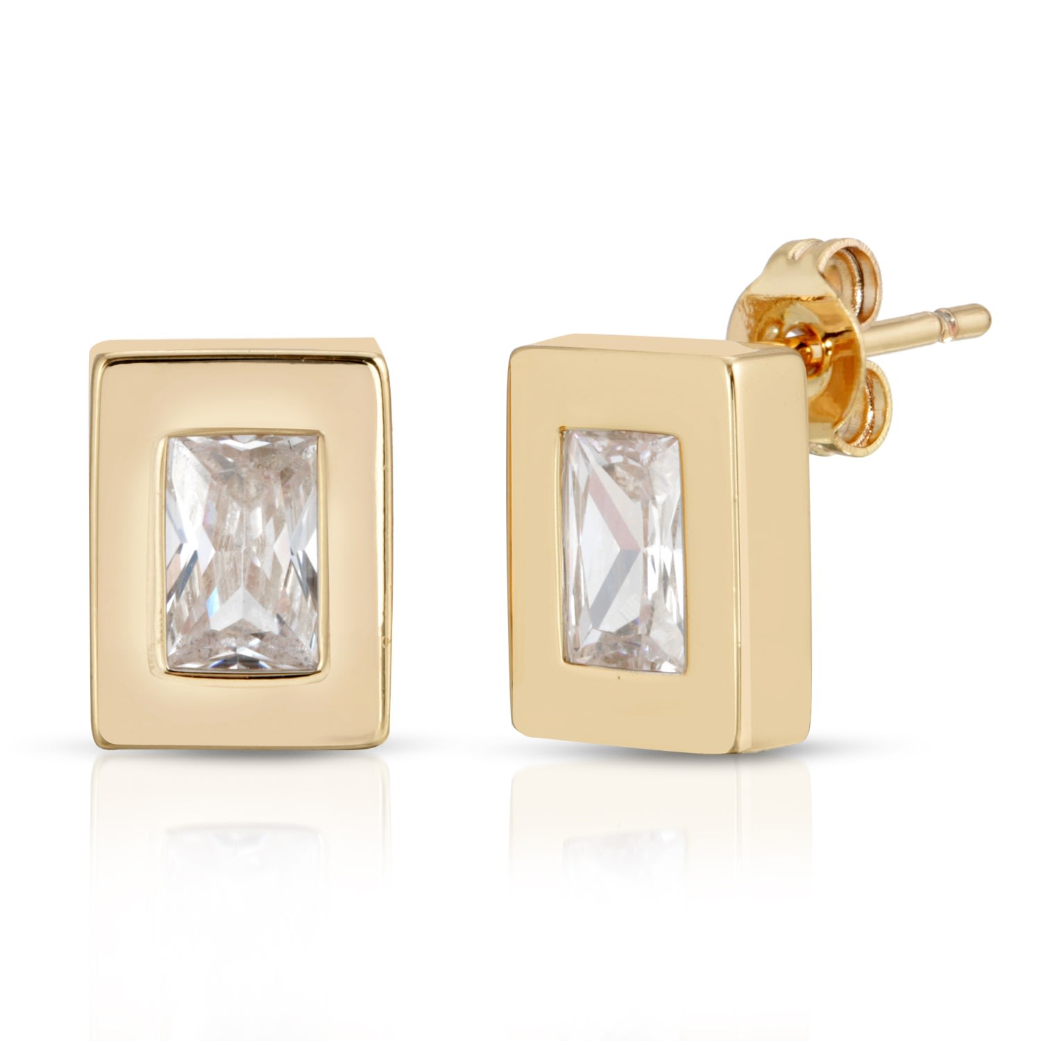 Glamrocks Jewelry Women's Gold Baguette Block Studs In Gold