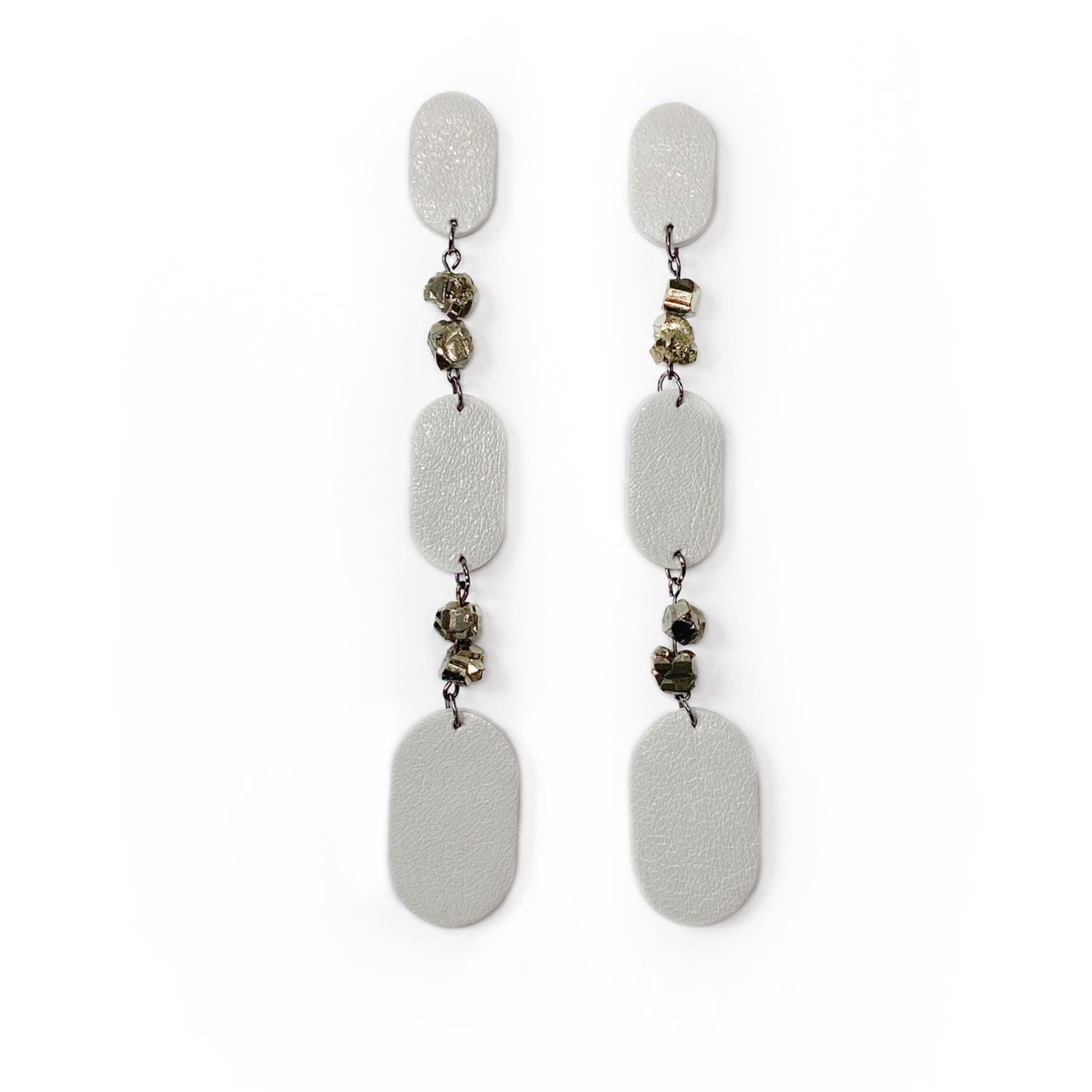 Waiwai Women's White Capsule Dangle Earrings With Pyrite Crystals In White