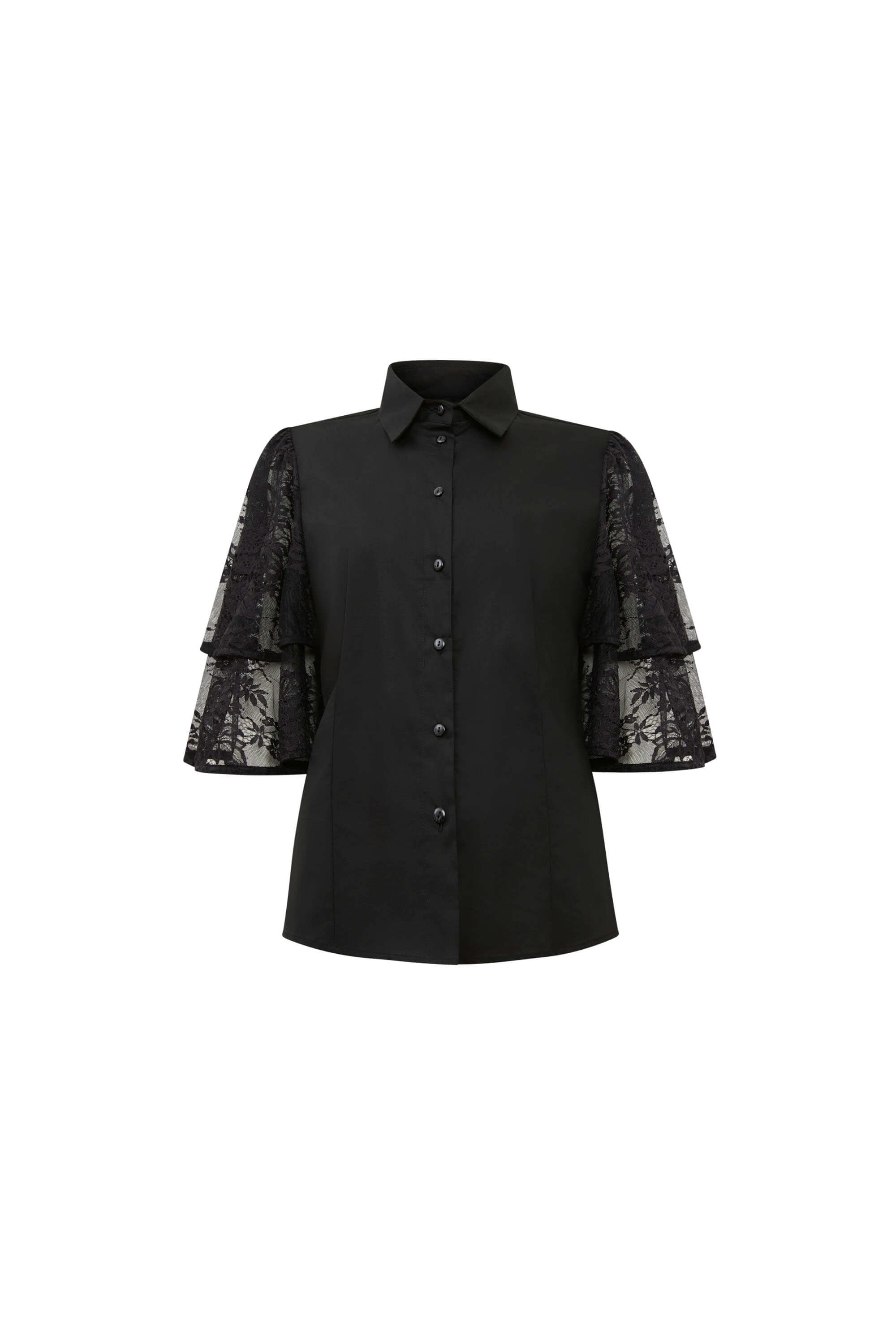 James Lakeland Lace Frill Short Sleeve Shirt In Black