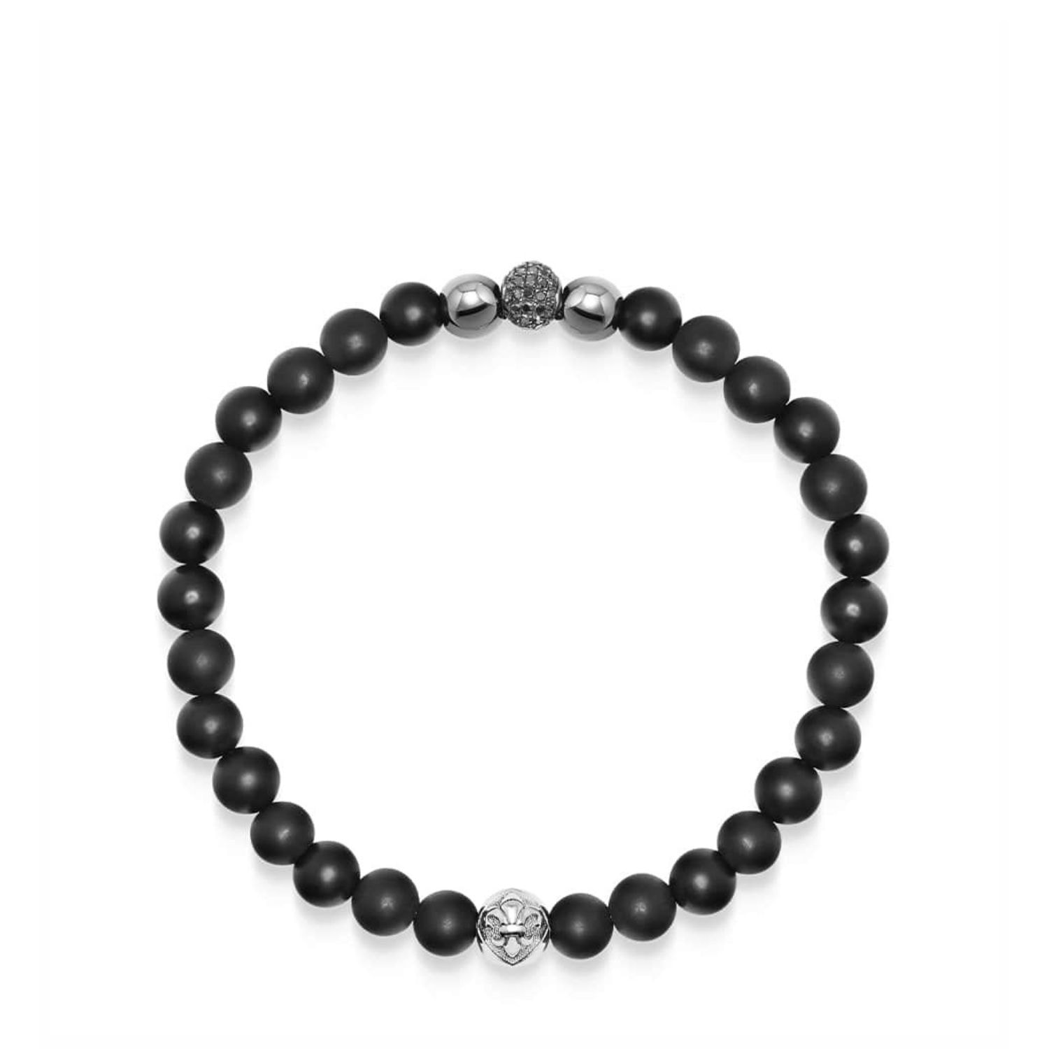 Nialaya Black / Silver Men's Black Diamond Wristband With Onyx And Hematite In Black/silver