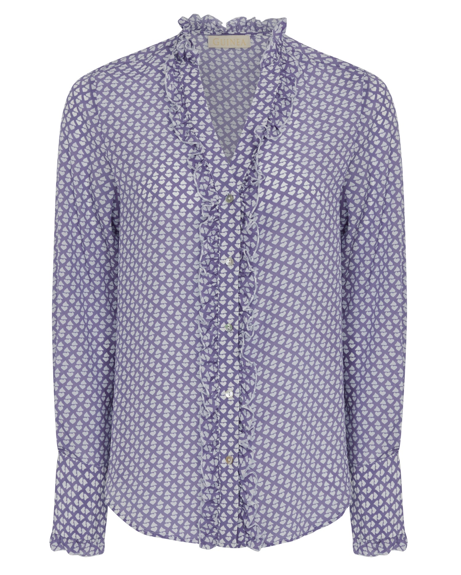 Guinea Women's Silk Top - Pale Blue & Cream Heart Print In Blue