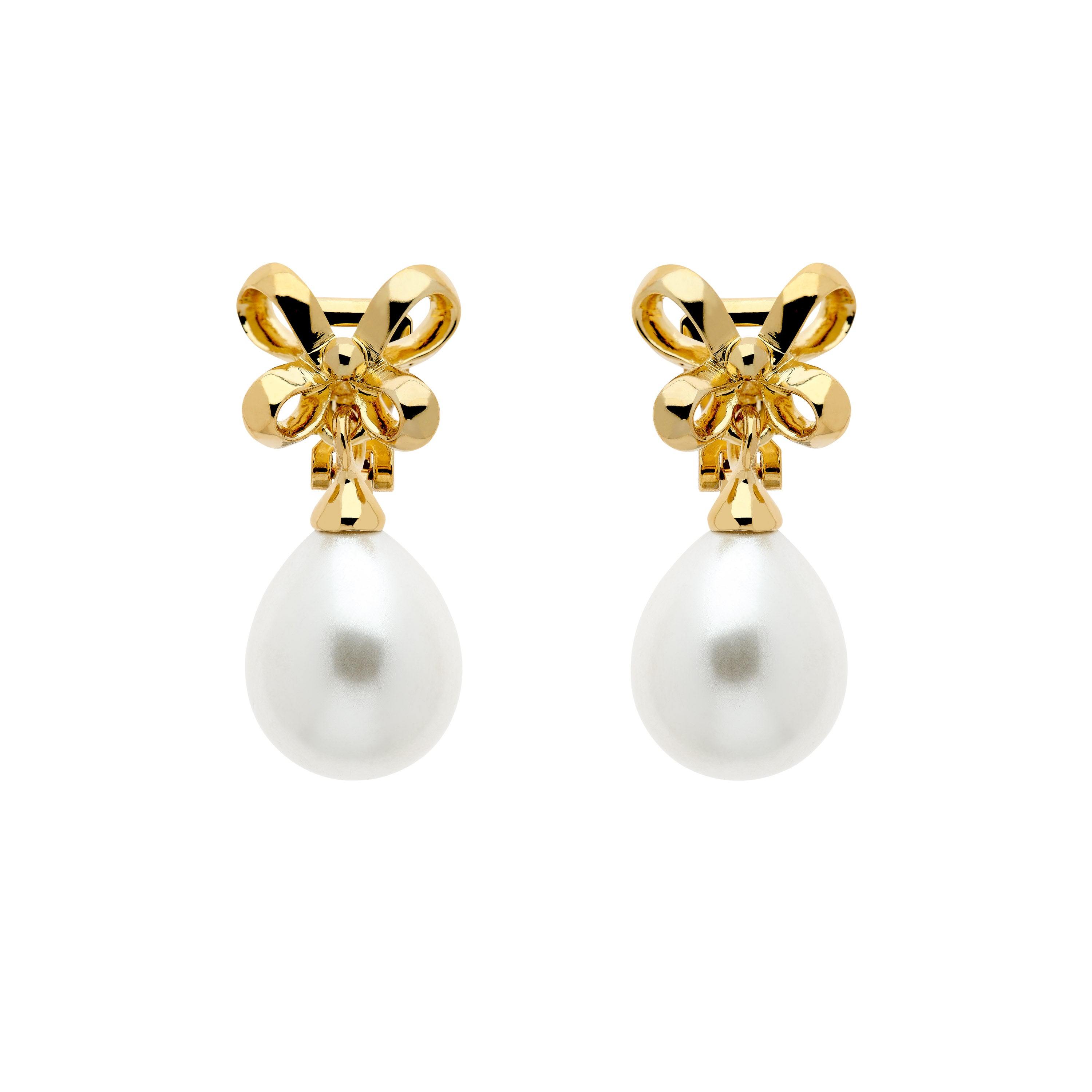 Emma Holland Jewellery Women's Gold / White Gold Bow & Pearl Clip Earrings