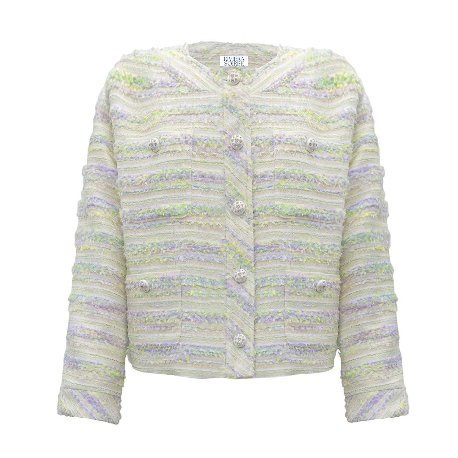 Women's Green Abby Round-Neck Tweed Jacket | Large | Riviera Soirée