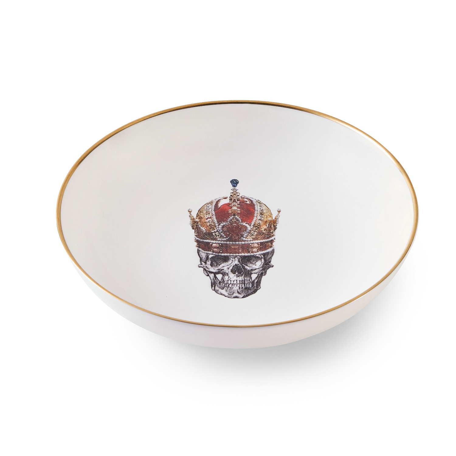 Gold / White / Red Skull In Red Crown Bone China Medium Bowl Melody Rose London