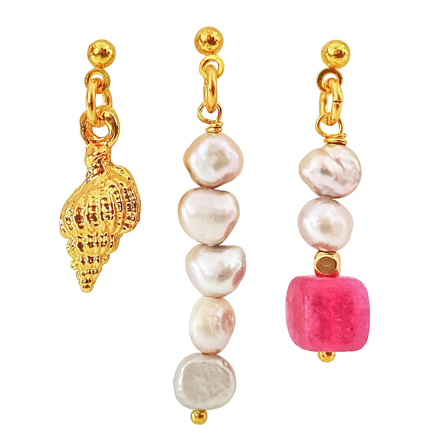 Women’s Gold / Grey / Pink Pearl Jade Shell Earrings Brenda Smilla Brav