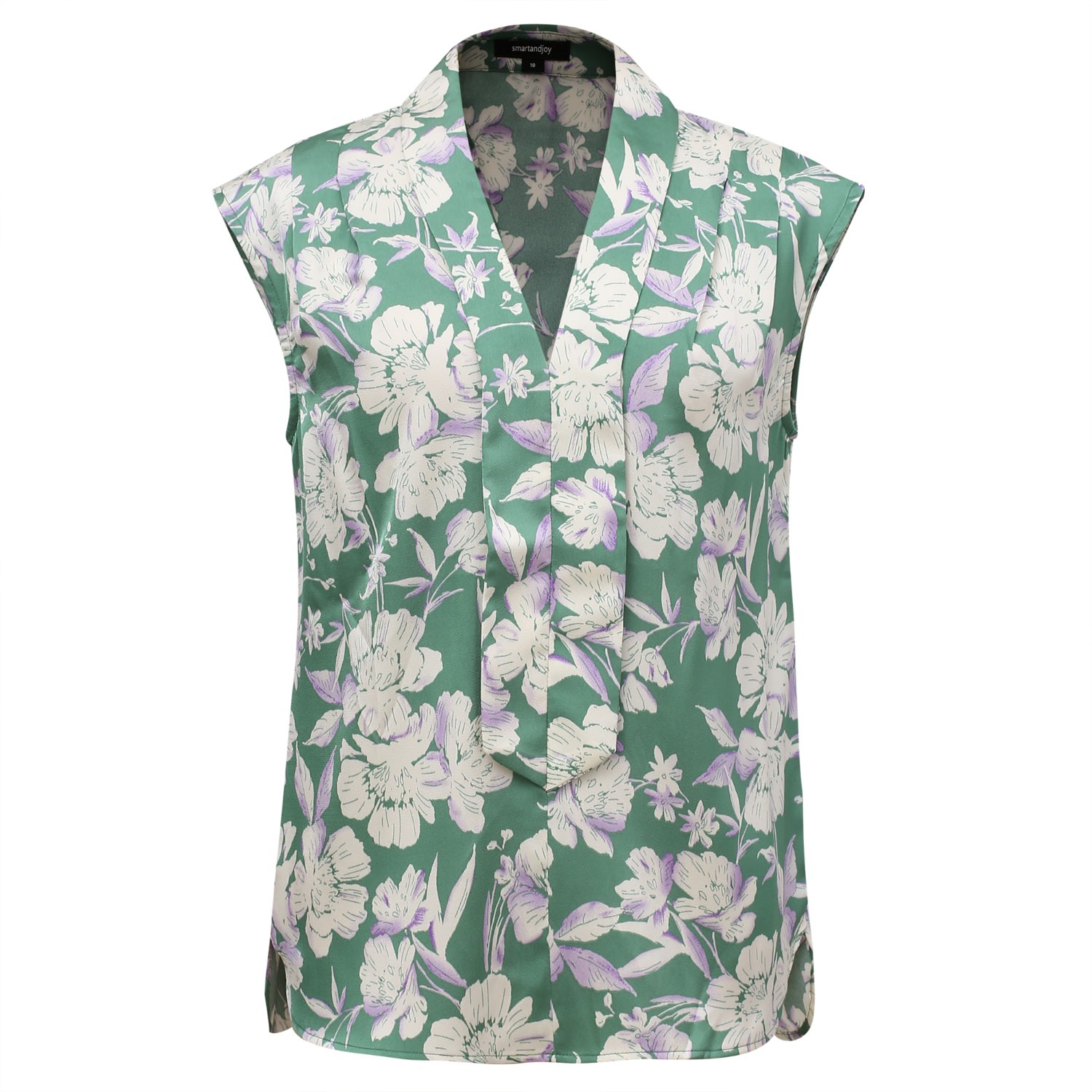 Smart And Joy Women's Green Sleeveless Blouse With Wide Flat Collar And Macro Flower Print In Green